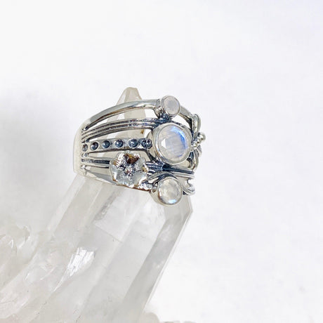 Moonstone Faceted Multi-stone Ring with Floral accents R3890 - Nature's Magick