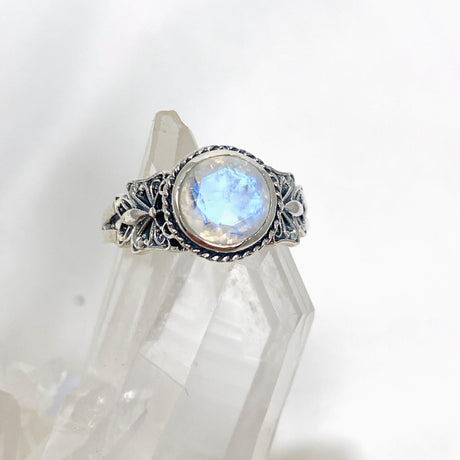 Moonstone Faceted Round Ring in a Decorative Setting R3671 - Nature's Magick