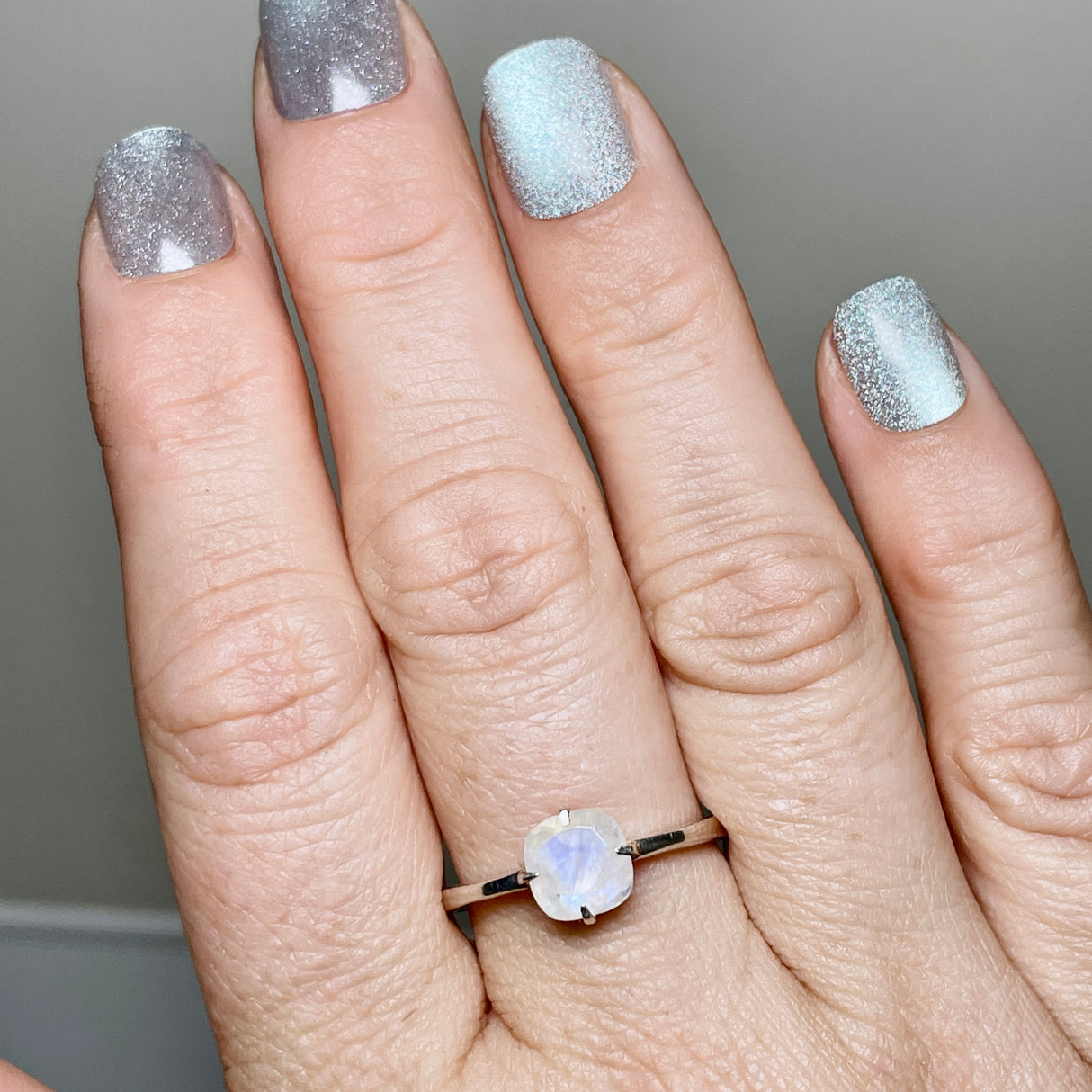 Moonstone Faceted Square Solitare Ring R4806