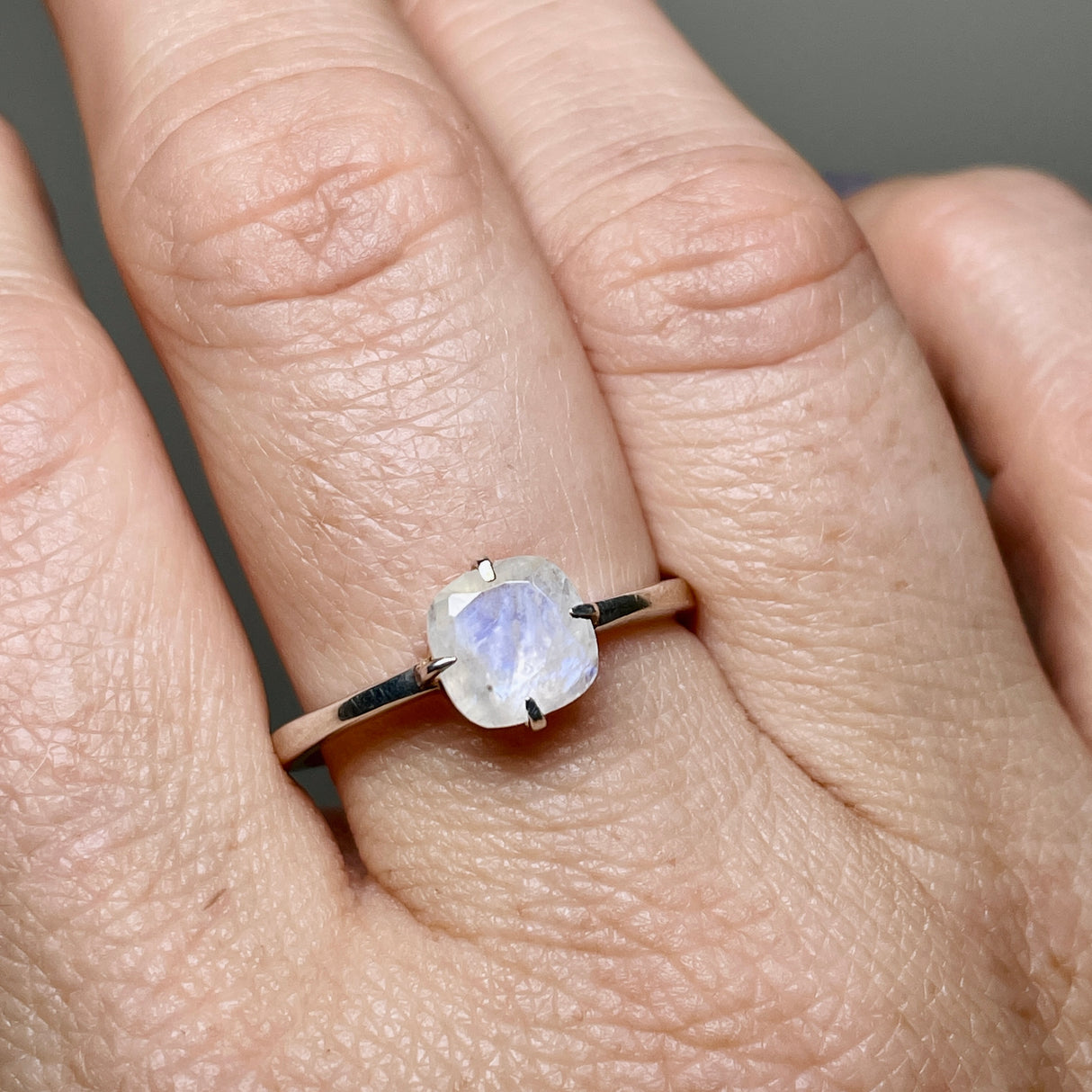 Moonstone Faceted Square Solitare Ring R4806