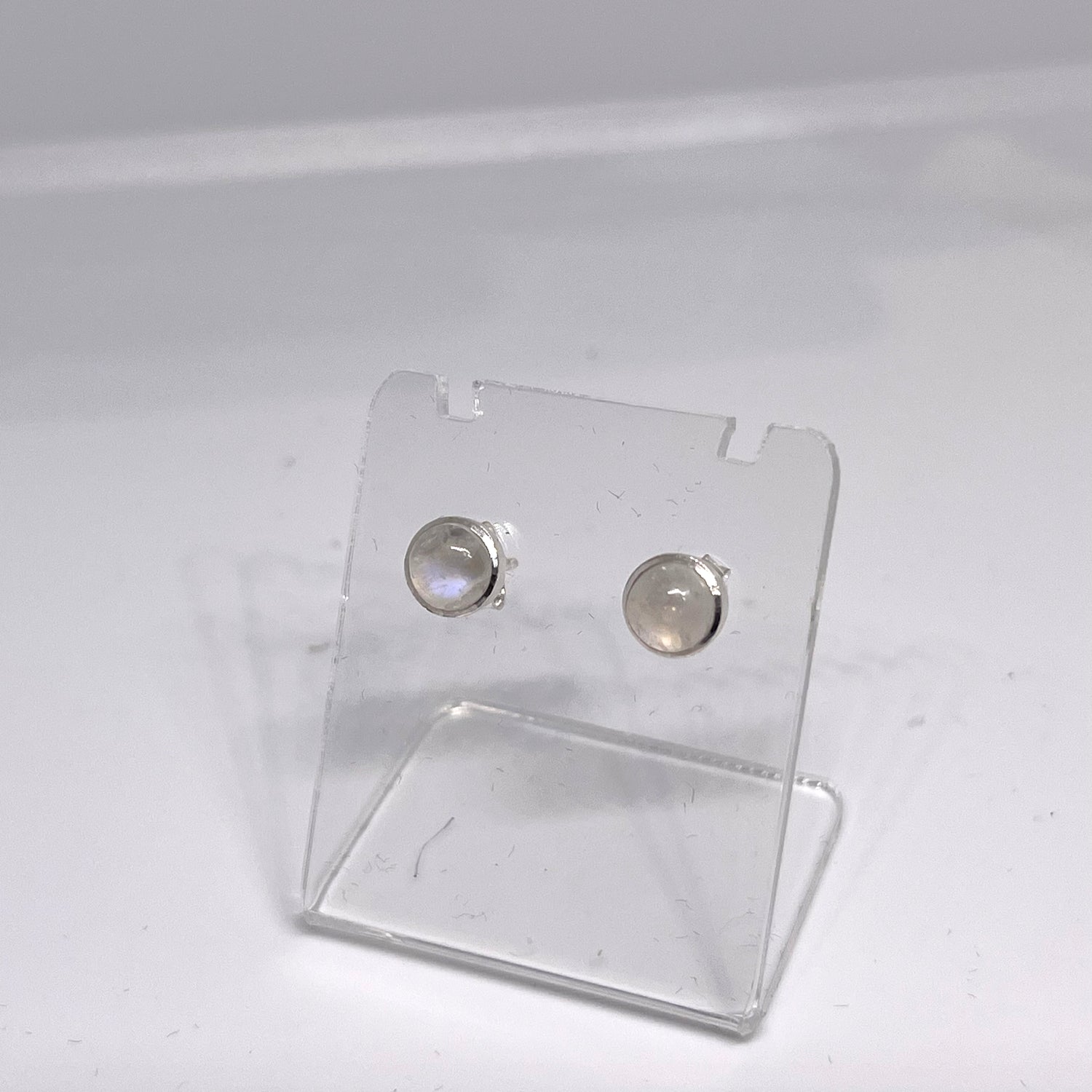 Moonstone High Grade Round Cabochon Bezel Set Stud Earings 5.5mm PSE021