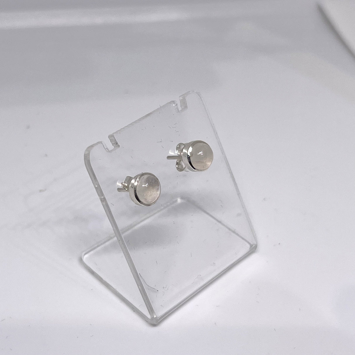 Moonstone High Grade Round Cabochon Bezel Set Stud Earings 5.5mm PSE021