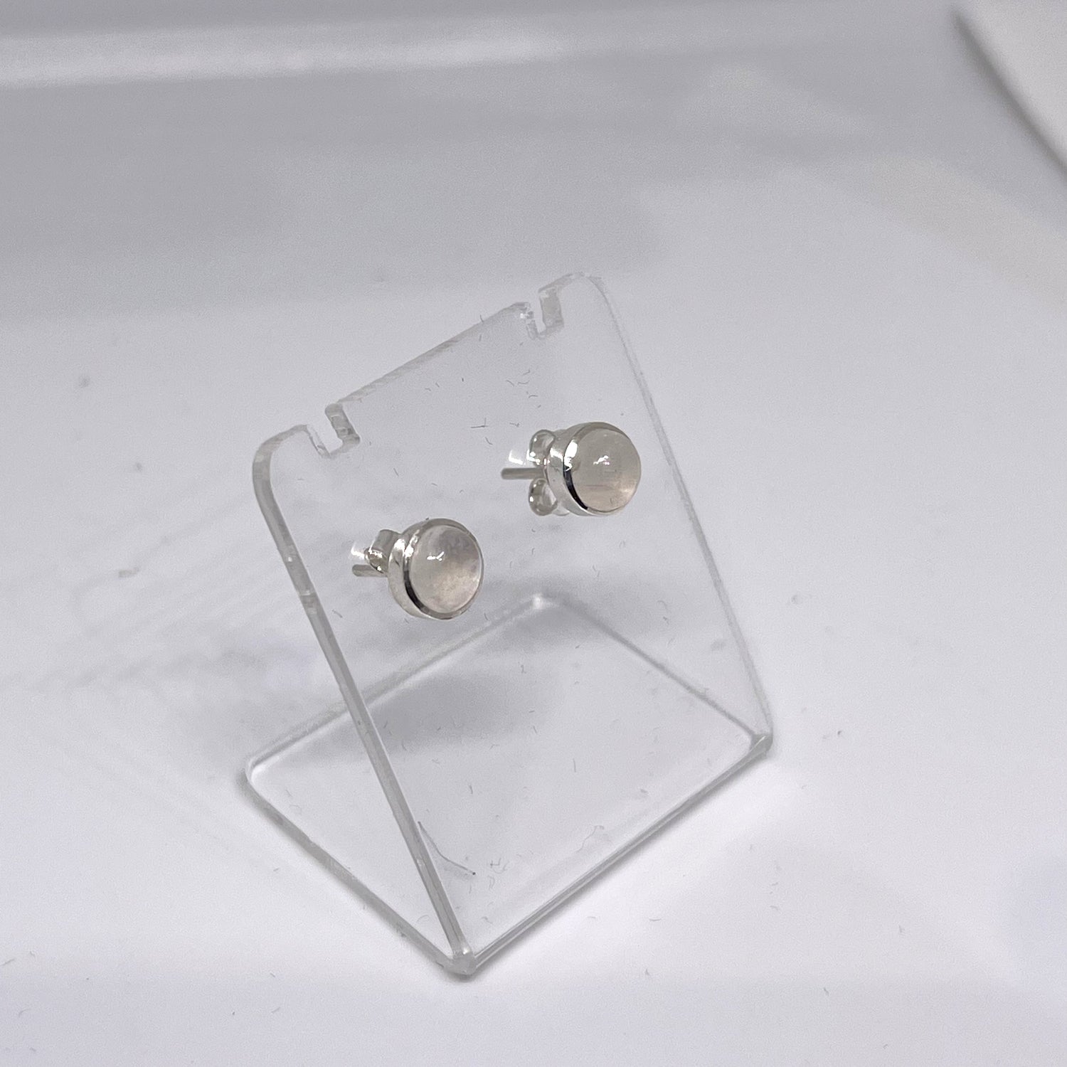 Moonstone High Grade Round Cabochon Bezel Set Stud Earings 5.5mm PSE021