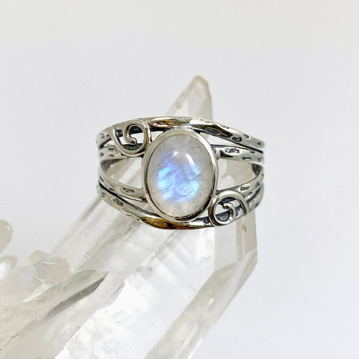 Moonstone Oval Cabochon Ring in a Decorative Setting R4025