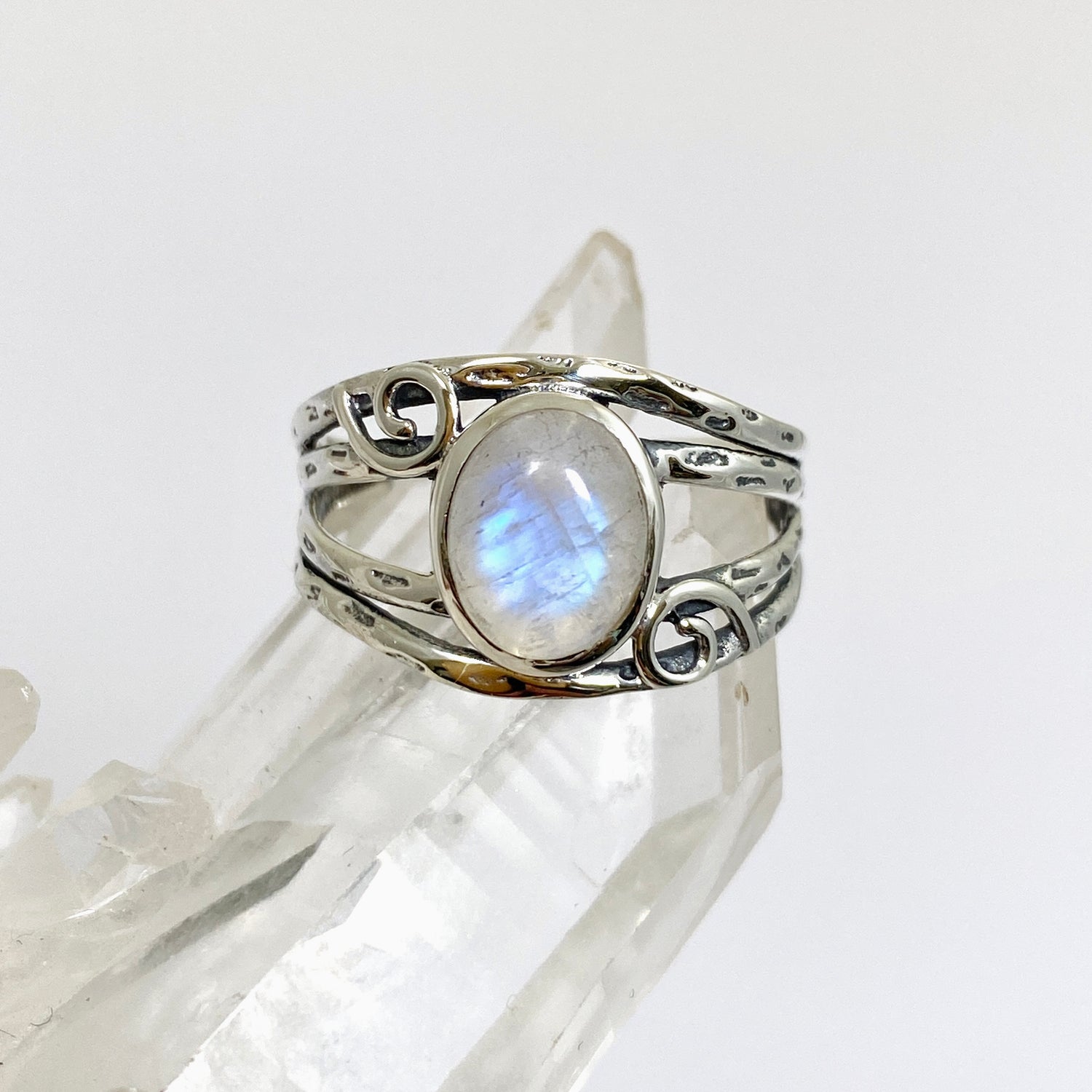 Moonstone Oval Cabochon Ring in a Decorative Setting R4025
