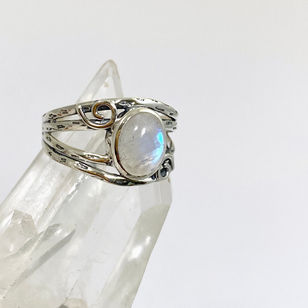 Moonstone Oval Cabochon Ring in a Decorative Setting R4025