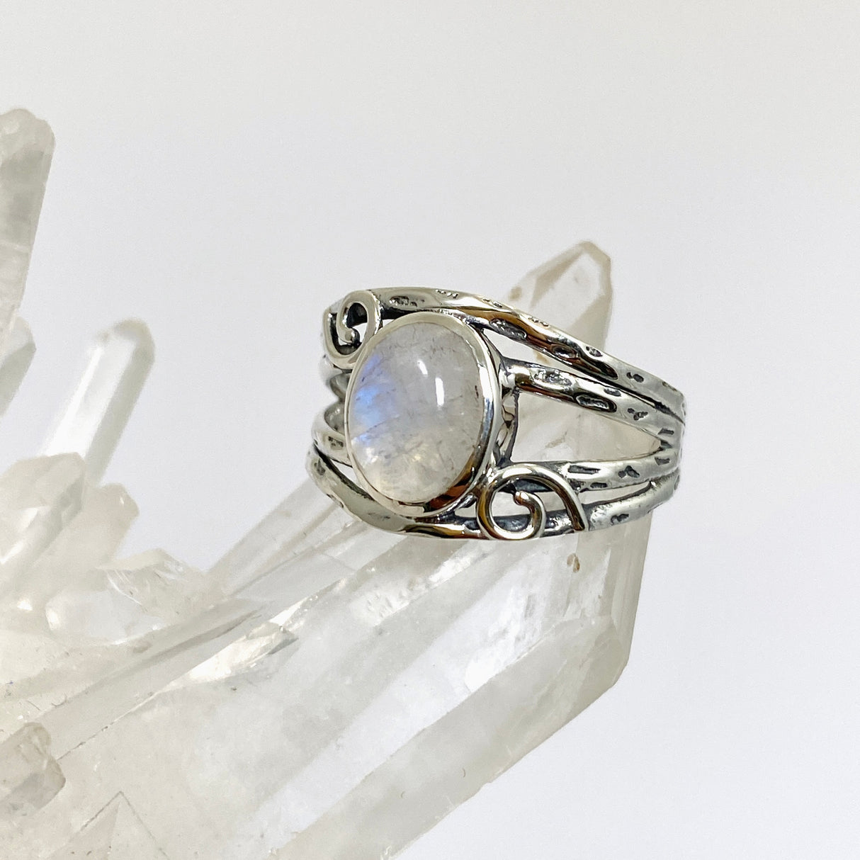 Moonstone Oval Cabochon Ring in a Decorative Setting R4025