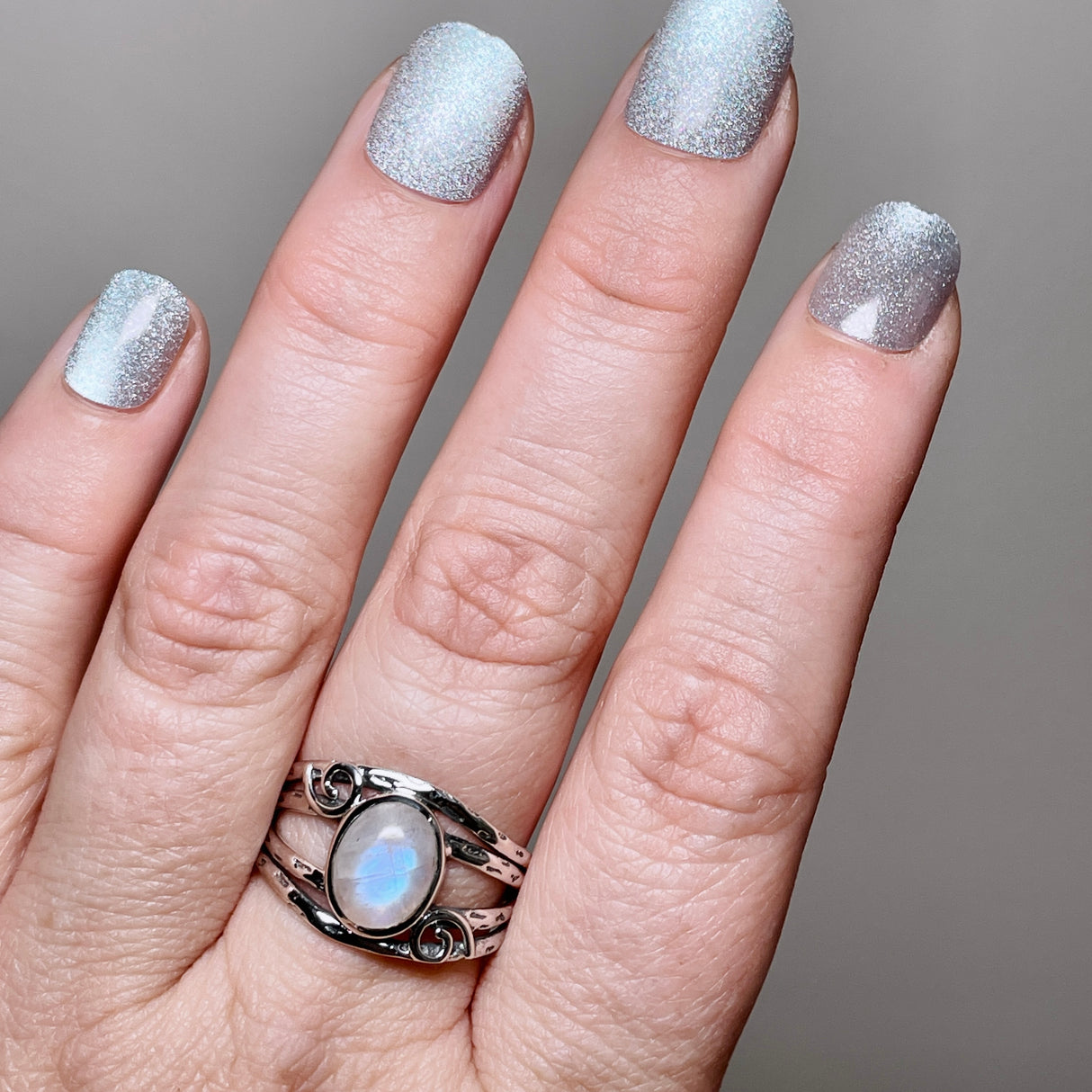Moonstone Oval Cabochon Ring in a Decorative Setting R4025