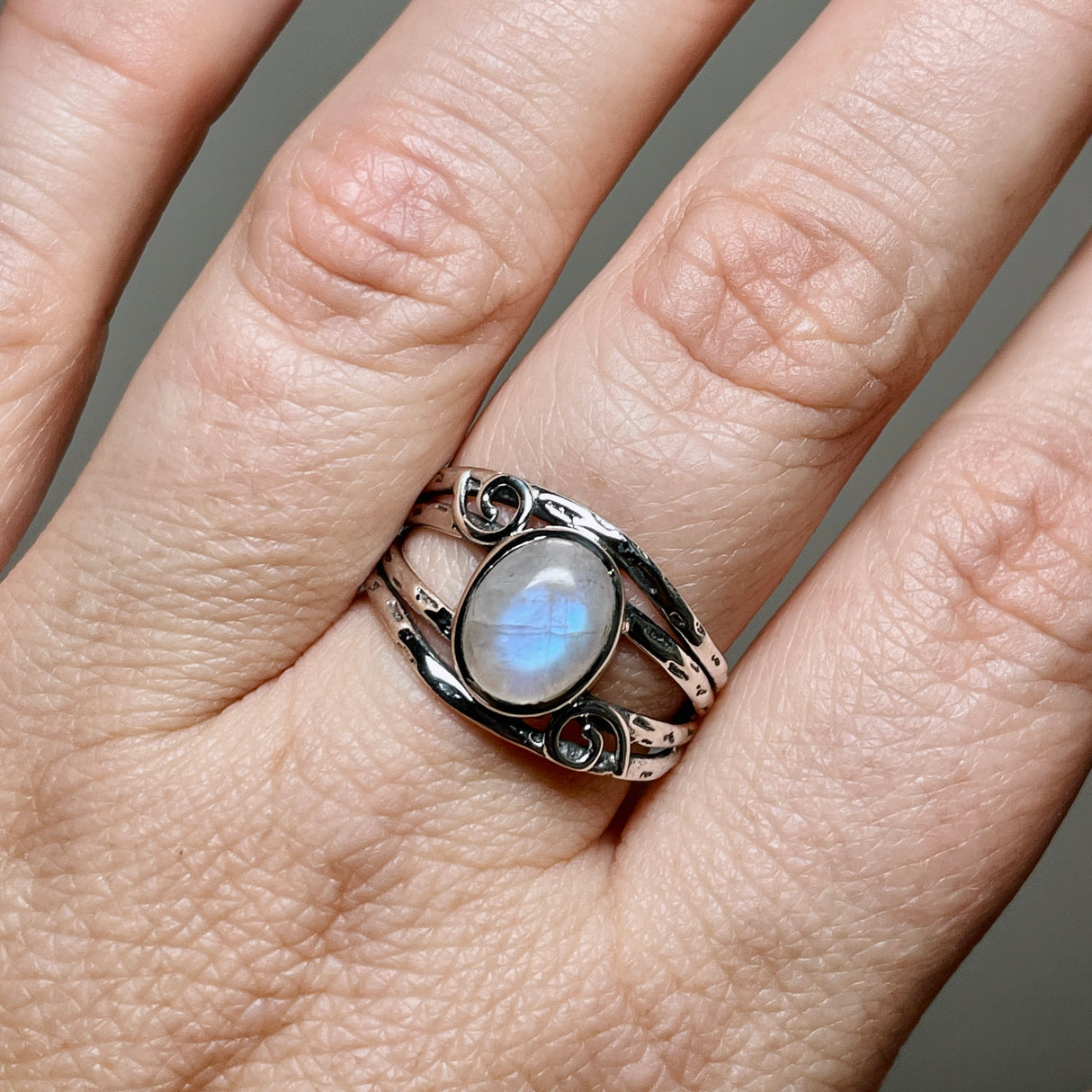 Moonstone Oval Cabochon Ring in a Decorative Setting R4025