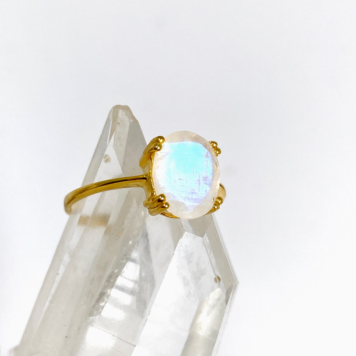 Moonstone Oval Faceted 2.5 micron Gold Plated Ring Size 6.5 PRGJ996