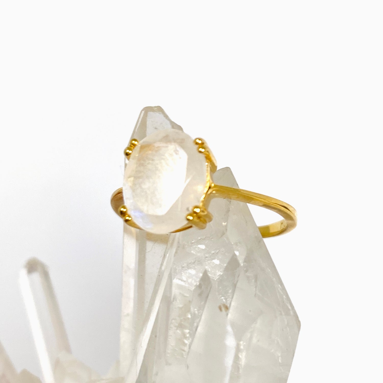 Moonstone Oval Faceted 2.5 micron Gold Plated Ring Size 6.5 PRGJ996