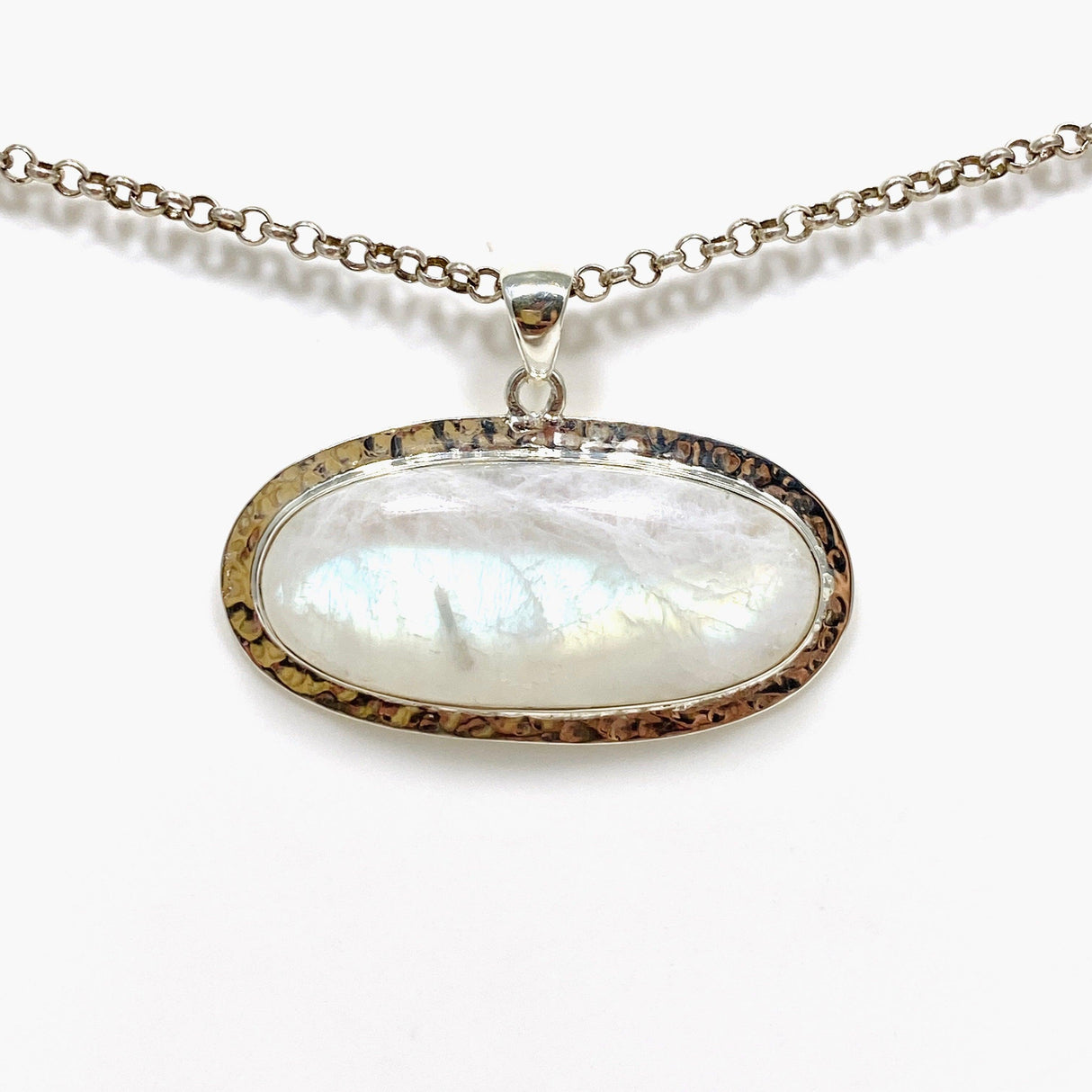 Moonstone Oval Pendant with Hammered Setting KPGJ4242 - Nature's Magick