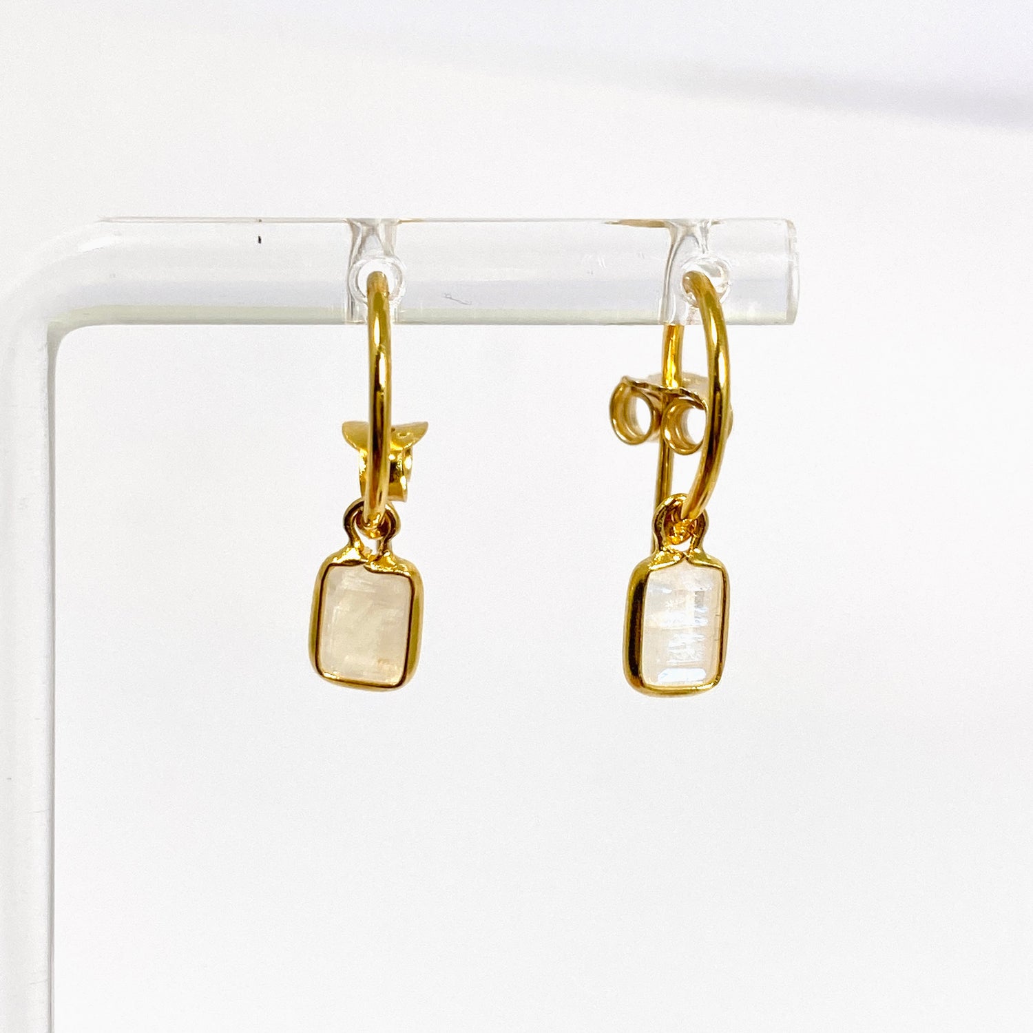 Moonstone Rectangular Faceted Gold Plated Half Hoop Earrings SE2720-YG
