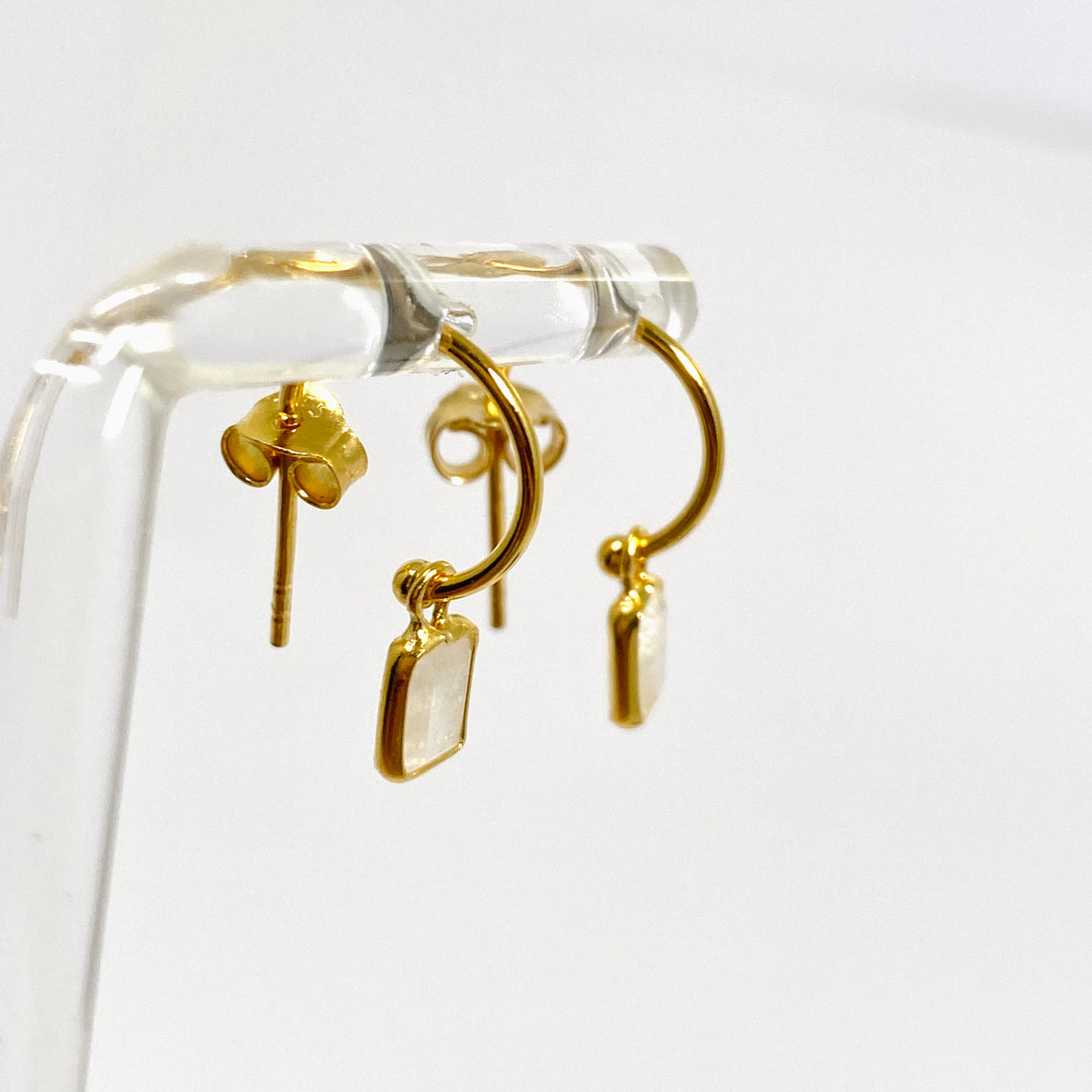 Moonstone Rectangular Faceted Gold Plated Half Hoop Earrings SE2720-YG