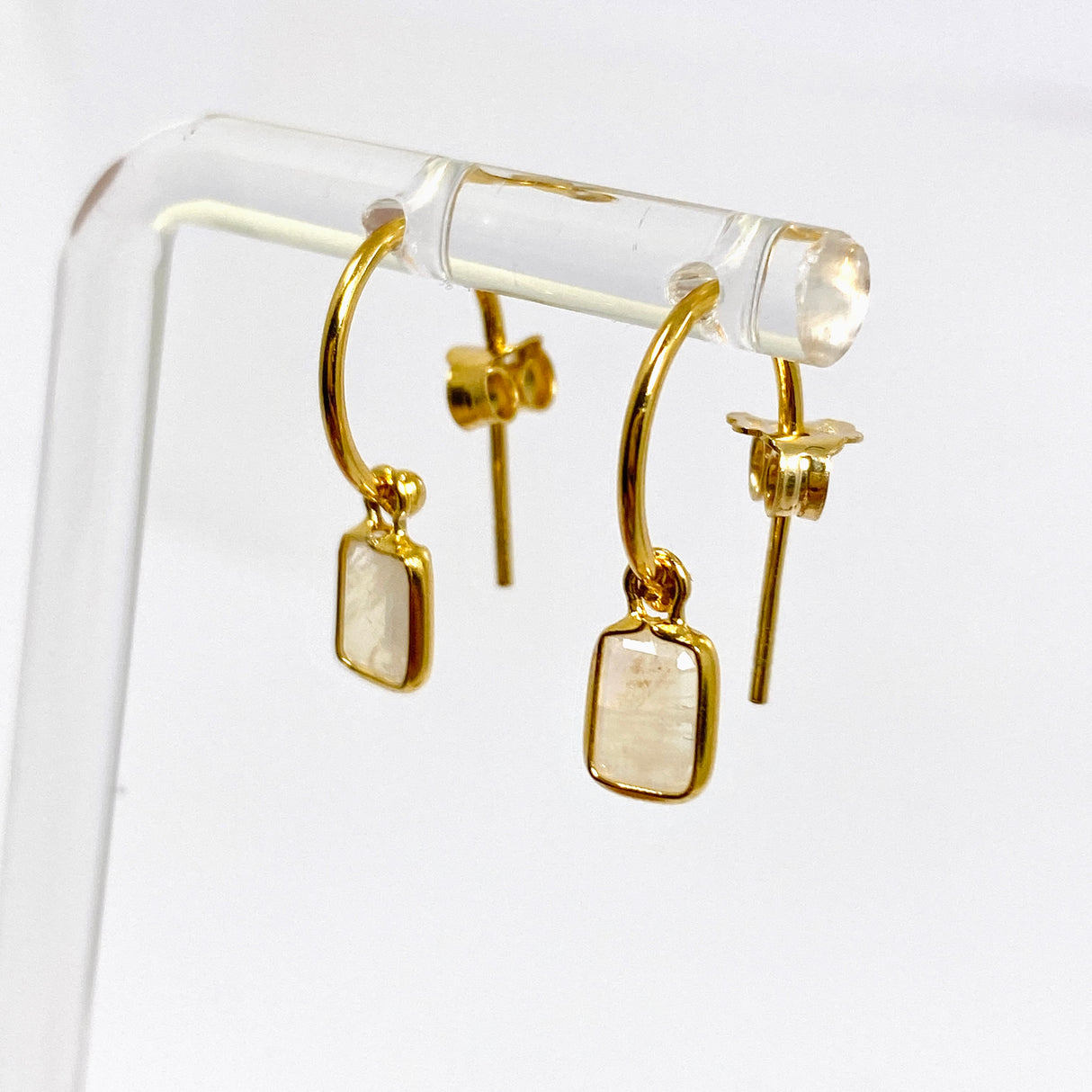 Moonstone Rectangular Faceted Gold Plated Half Hoop Earrings SE2720-YG