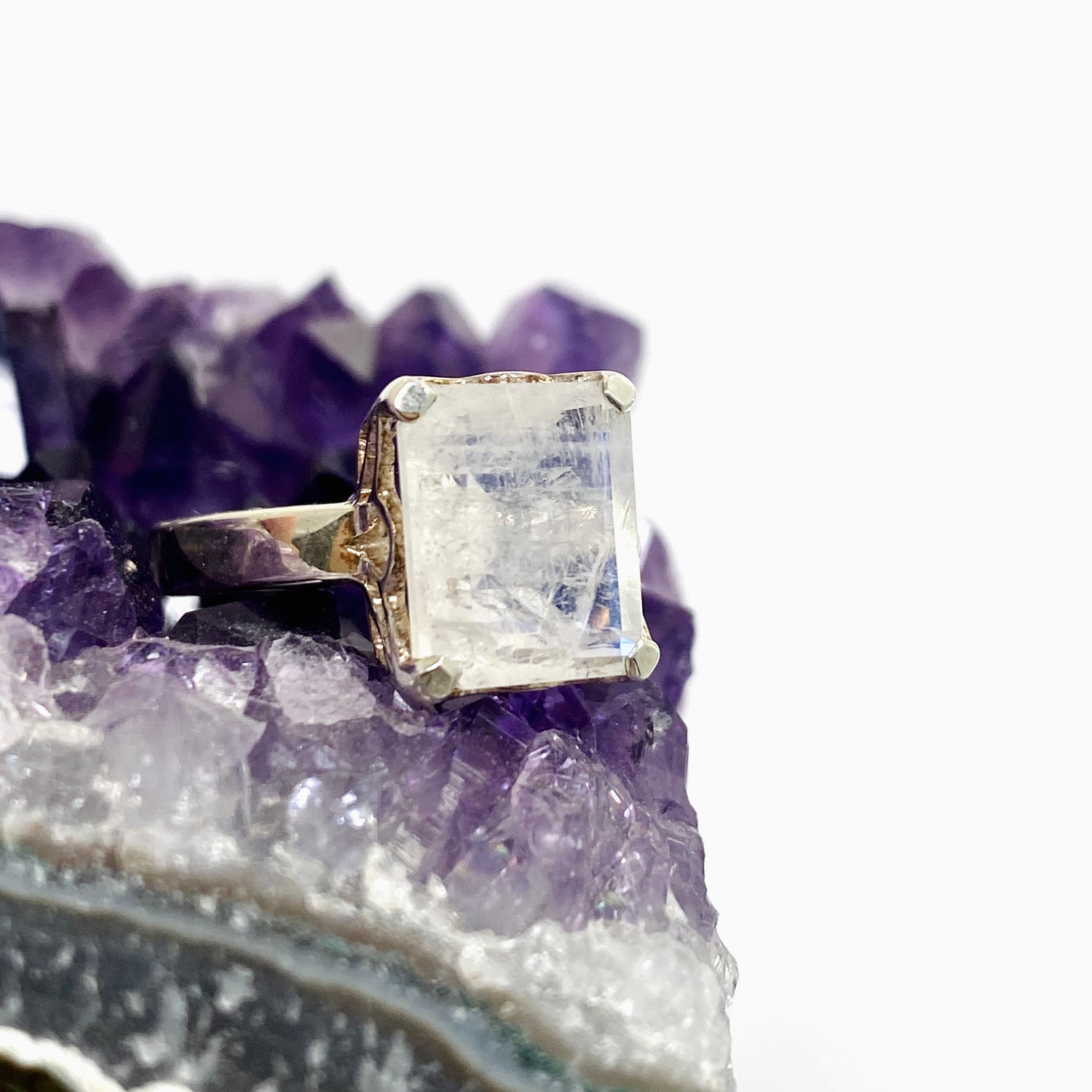 Moonstone Rectangular Faceted Ring Size 5.5 PRGJ639