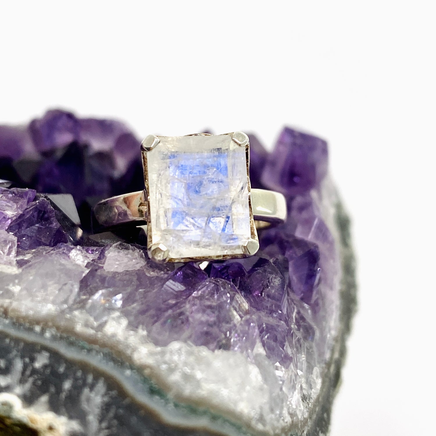 Moonstone Rectangular Faceted Ring Size 5.5 PRGJ639