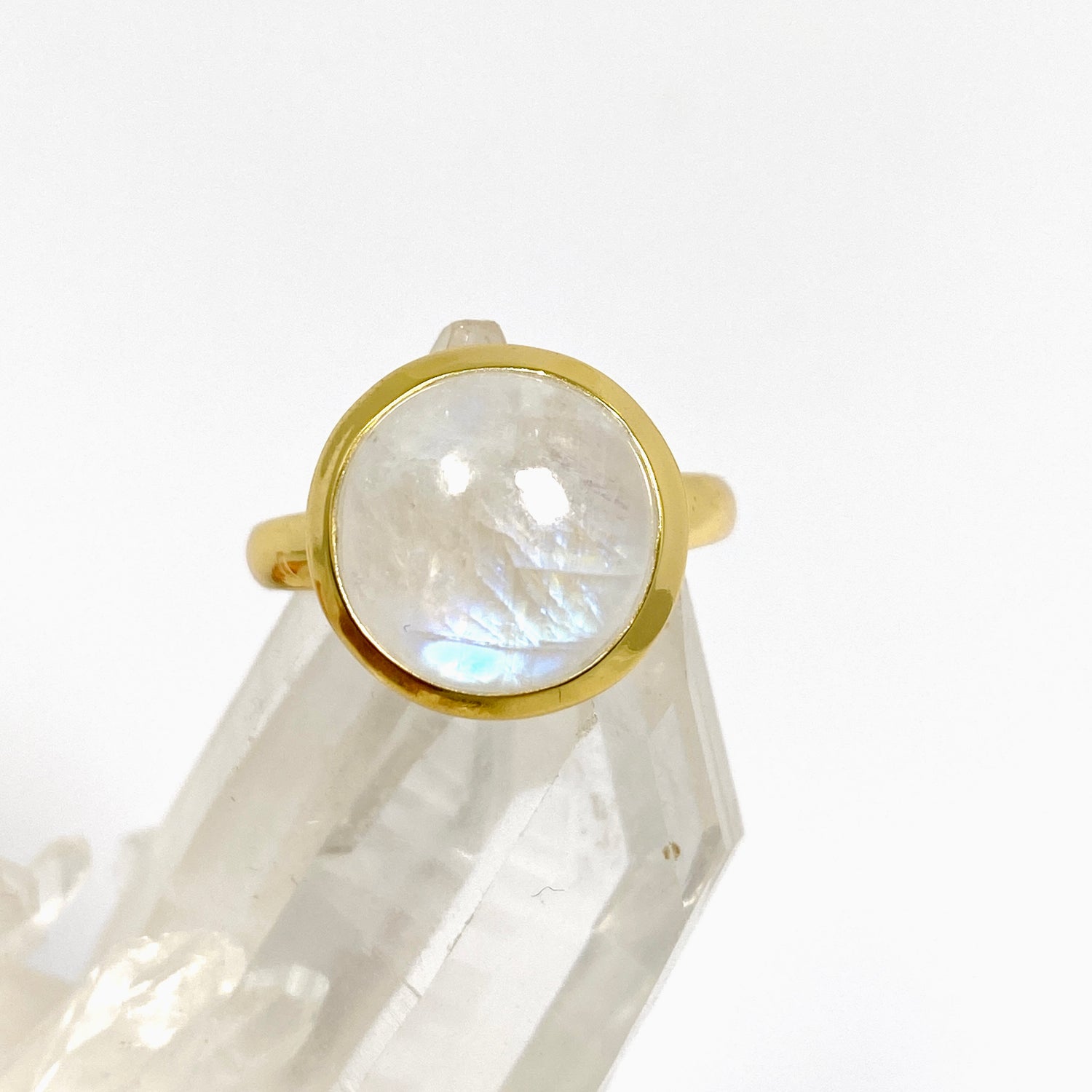Moonstone Round Cabochon Gold Plated Ring Size 6 RG608-MS-6
