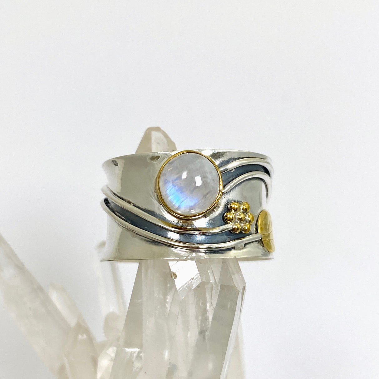Moonstone Round Cabochon Ring in a Decorative Setting R4198