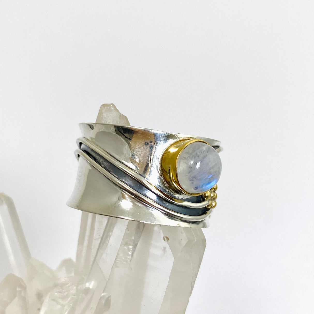 Moonstone Round Cabochon Ring in a Decorative Setting R4198