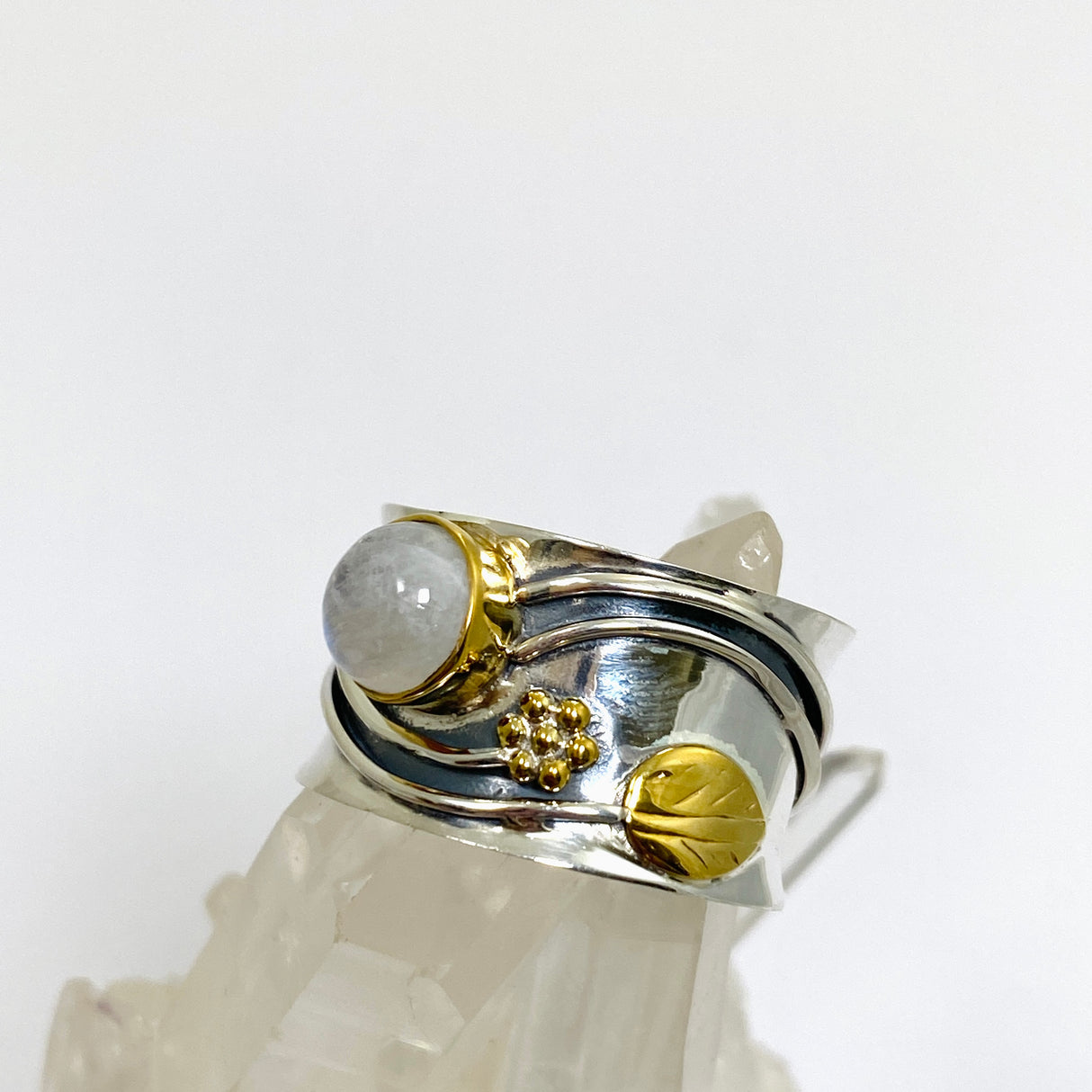 Moonstone Round Cabochon Ring in a Decorative Setting R4198