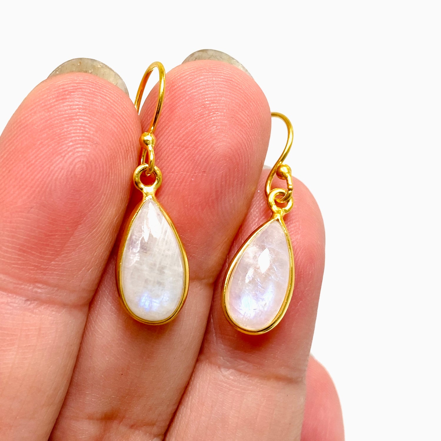 Moonstone Teardrop Cabochon Gold Plated Drop Earrings C210YG-MS