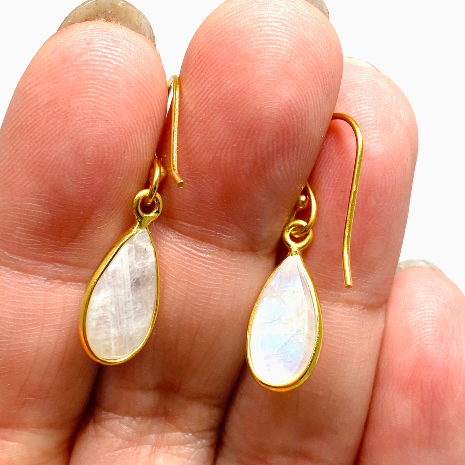 Moonstone Teardrop Cabochon Gold Plated Drop Earrings C210YG-MS