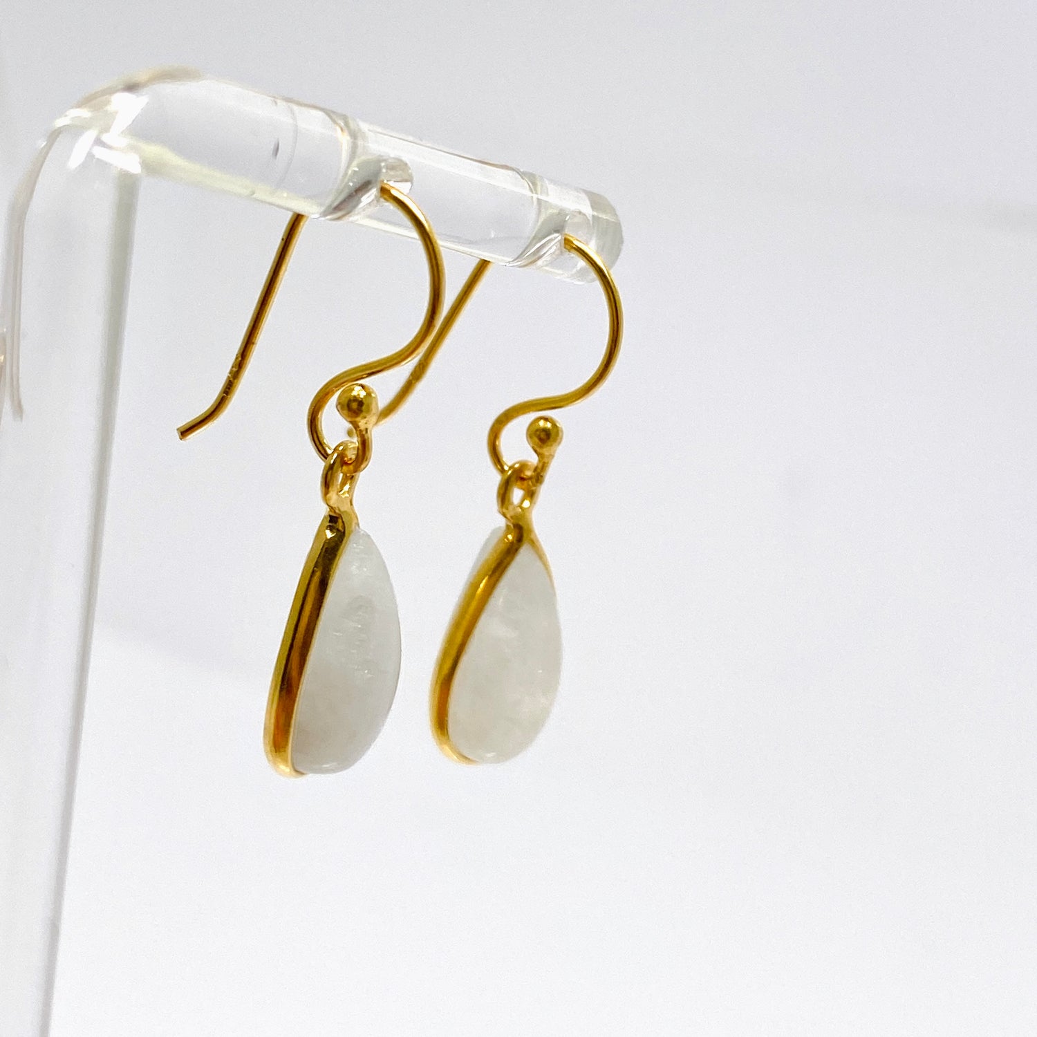 Moonstone Teardrop Cabochon Gold Plated Drop Earrings C210YG-MS