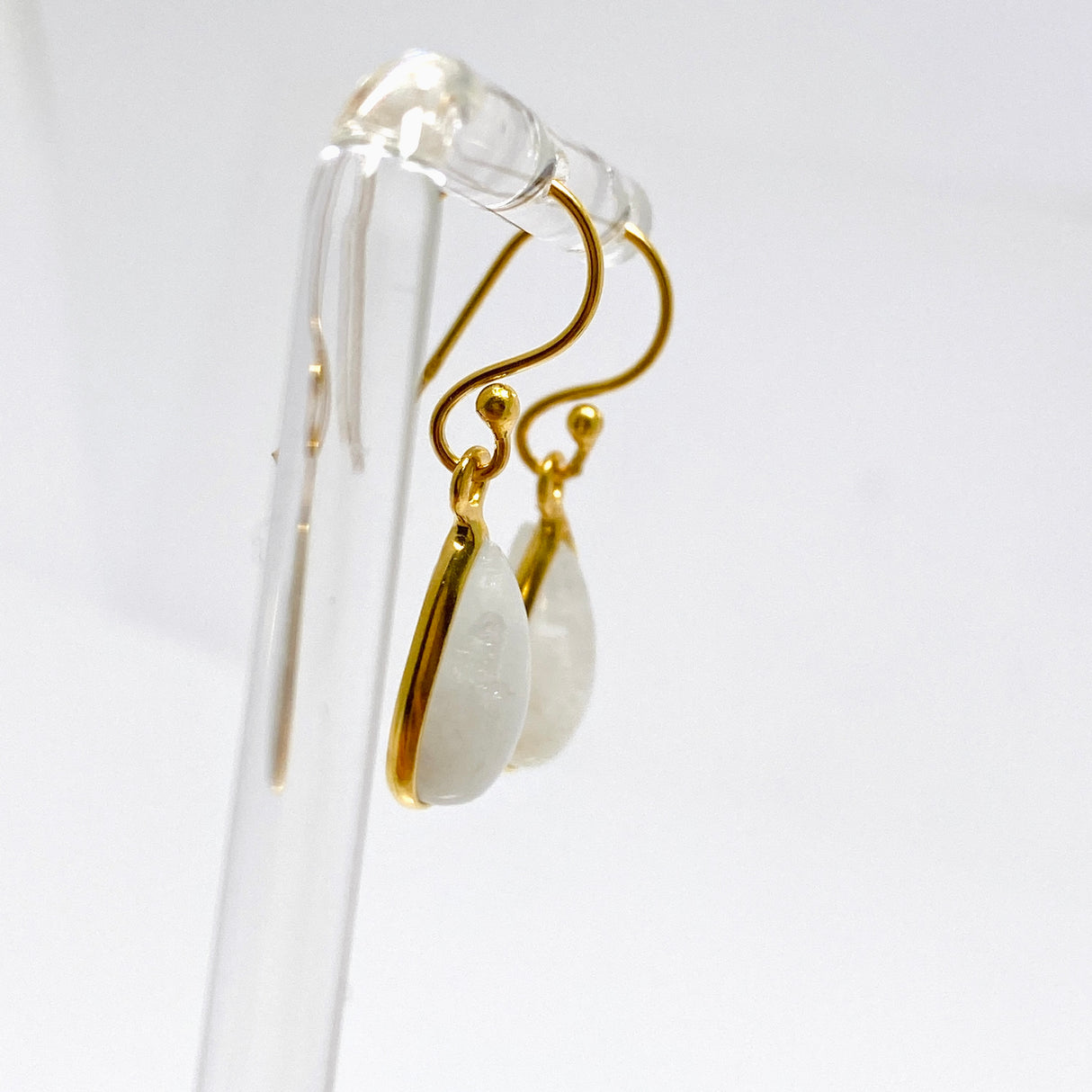 Moonstone Teardrop Cabochon Gold Plated Drop Earrings C210YG-MS