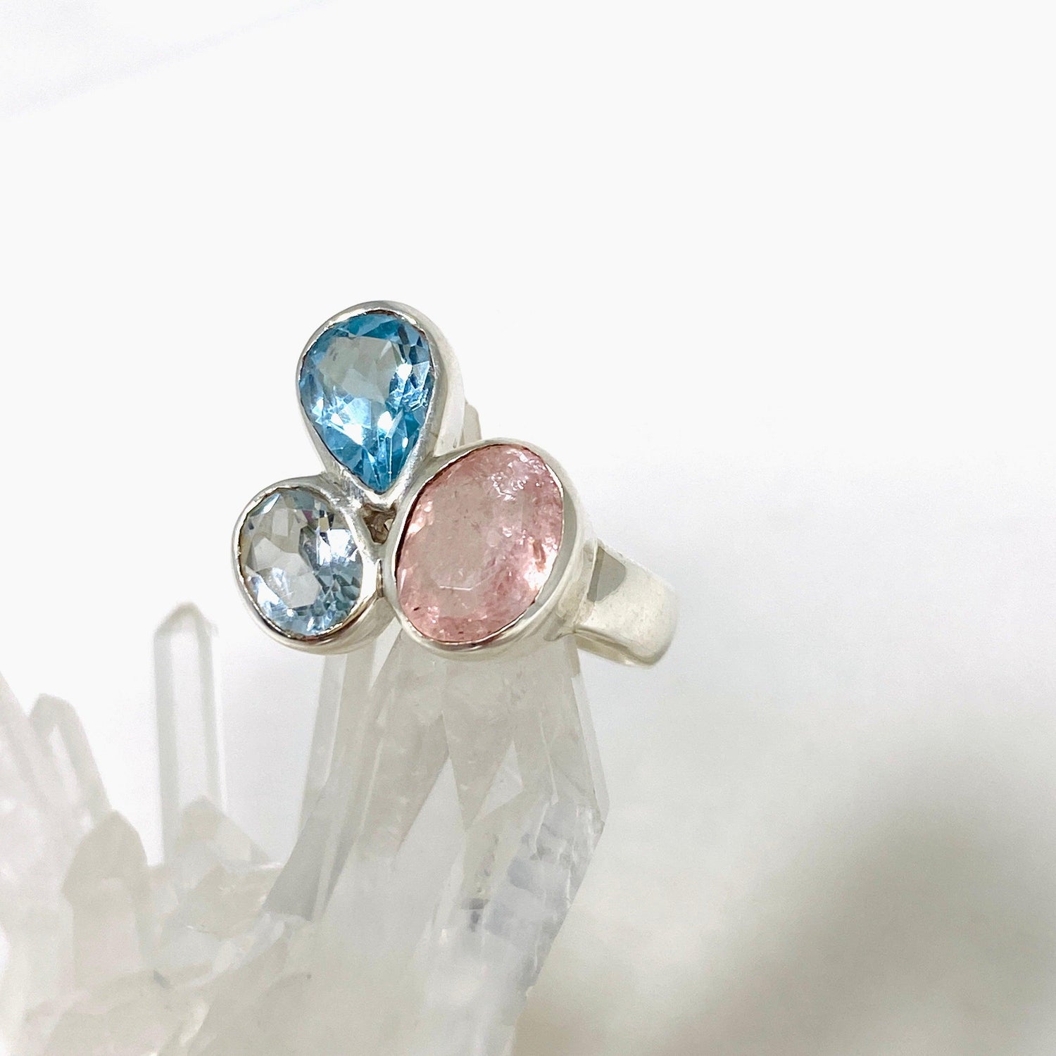 Morganite and Blue Topaz Faceted Multi-stone Ring Size 7 PRGJ449 - Nature's Magick