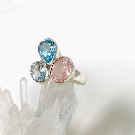 Morganite and Blue Topaz Faceted Multi-stone Ring Size 7 PRGJ449 - Nature's Magick