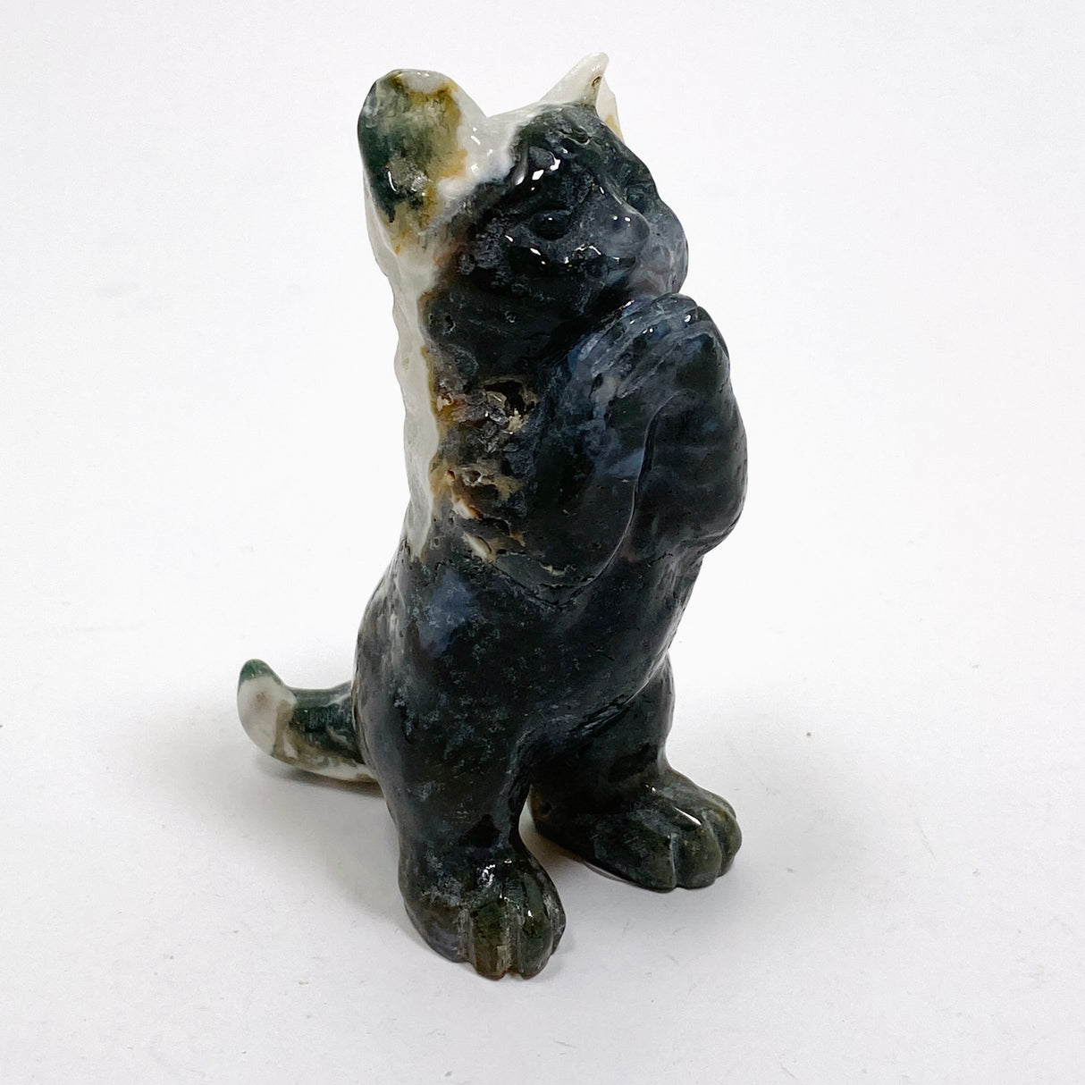 Moss Agate Cat Carving MAC-03