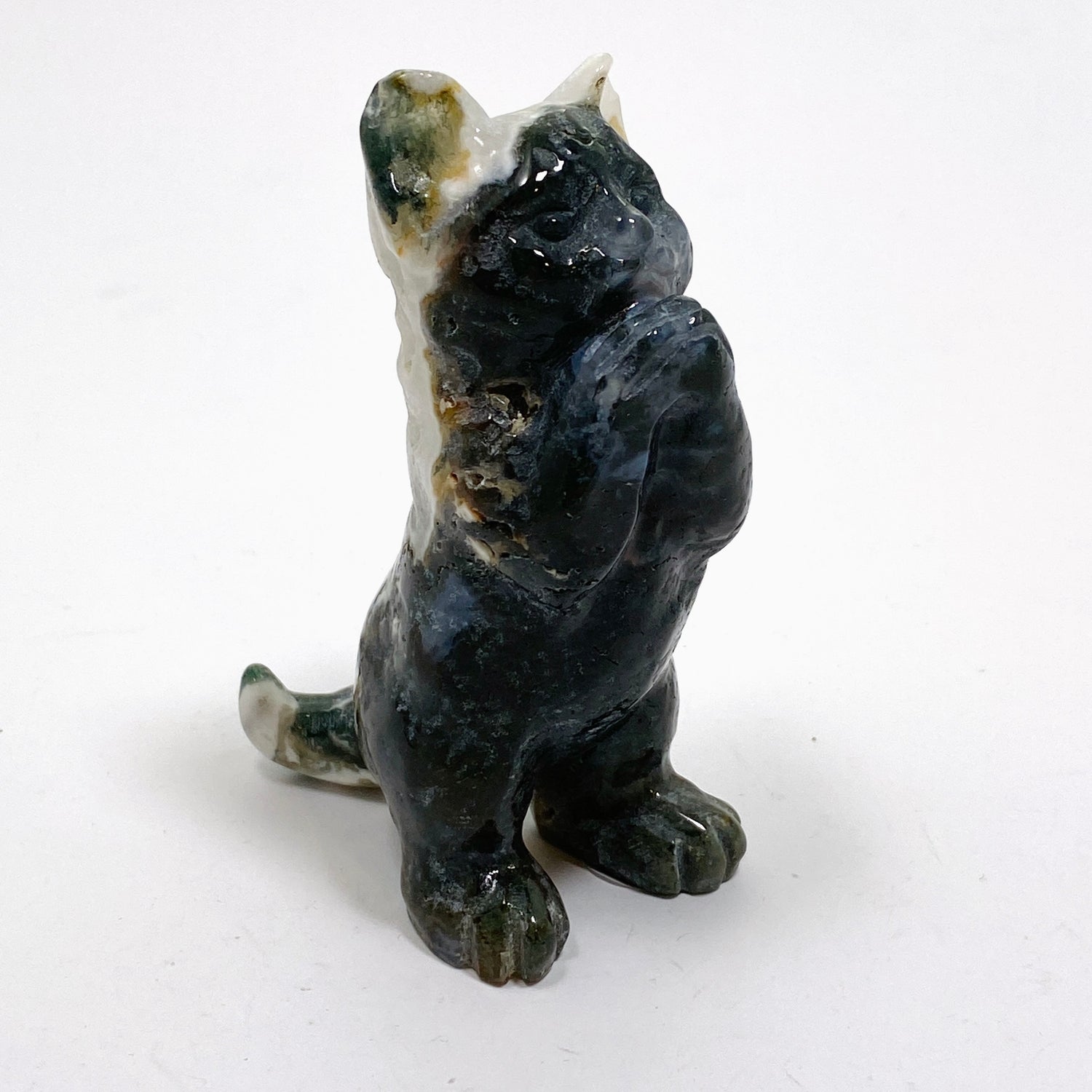 Moss Agate Cat Carving MAC-03