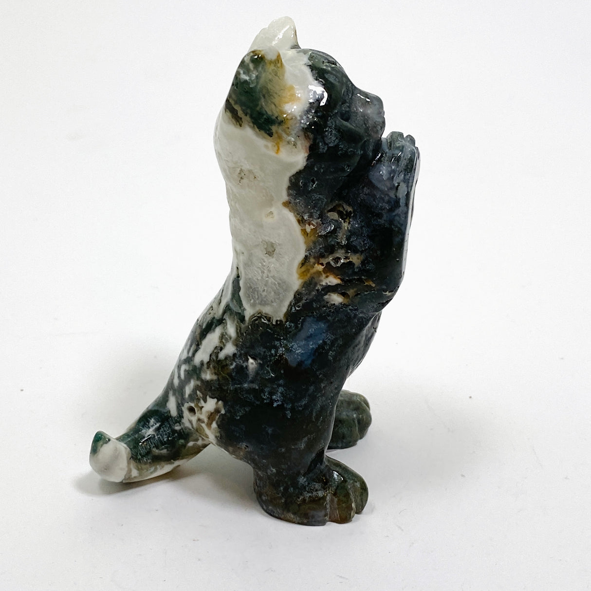 Moss Agate Cat Carving MAC-03