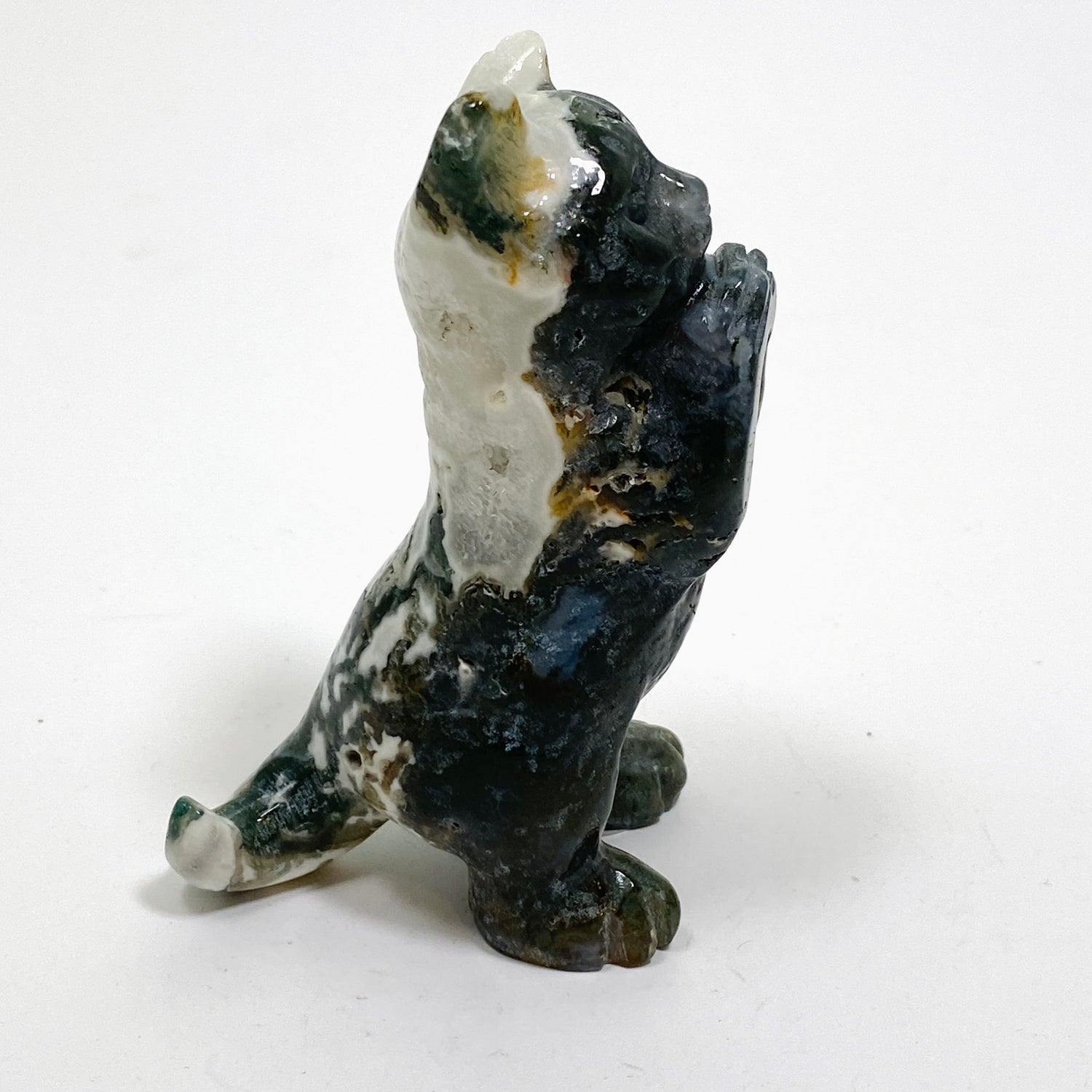 Moss Agate Cat Carving MAC-03