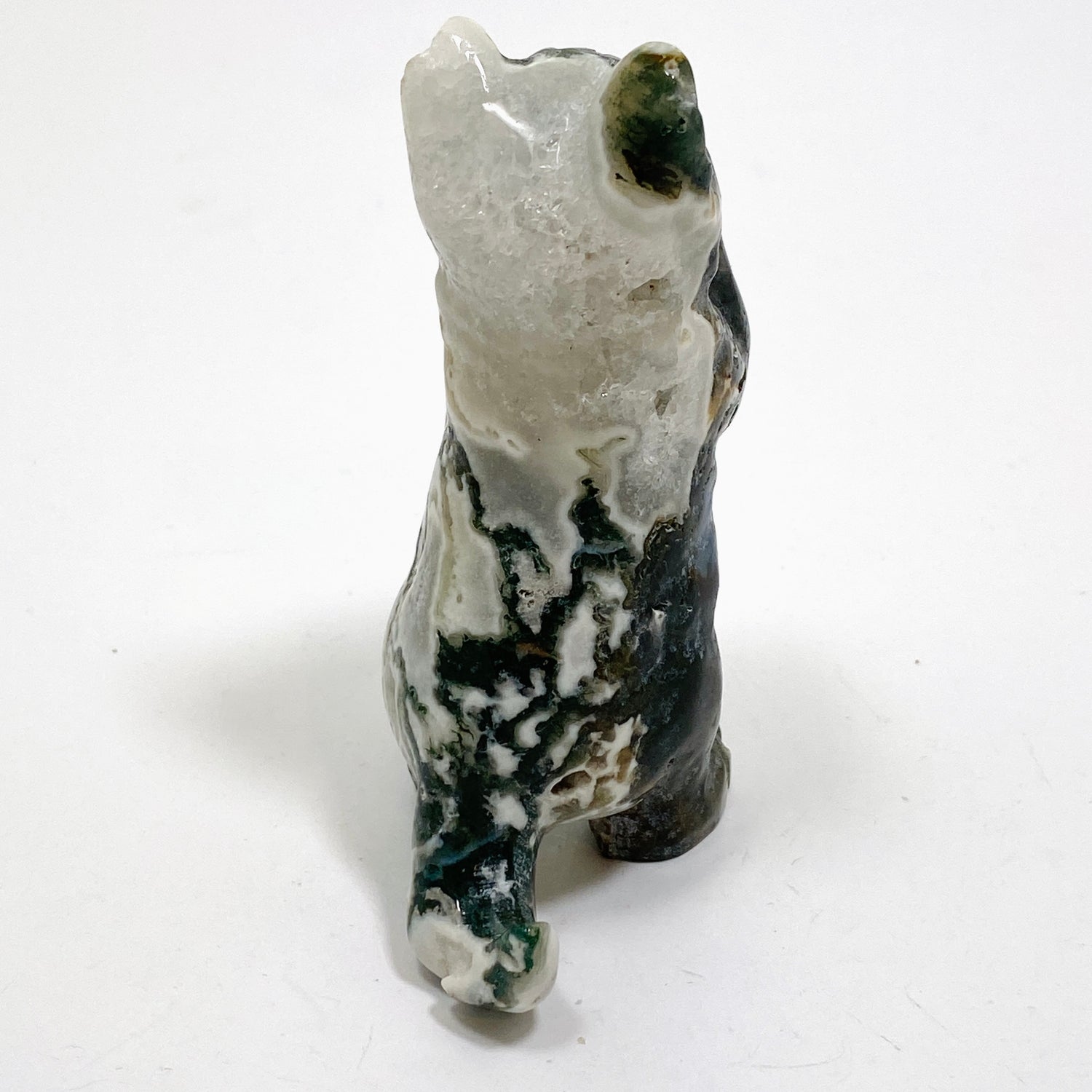 Moss Agate Cat Carving MAC-03