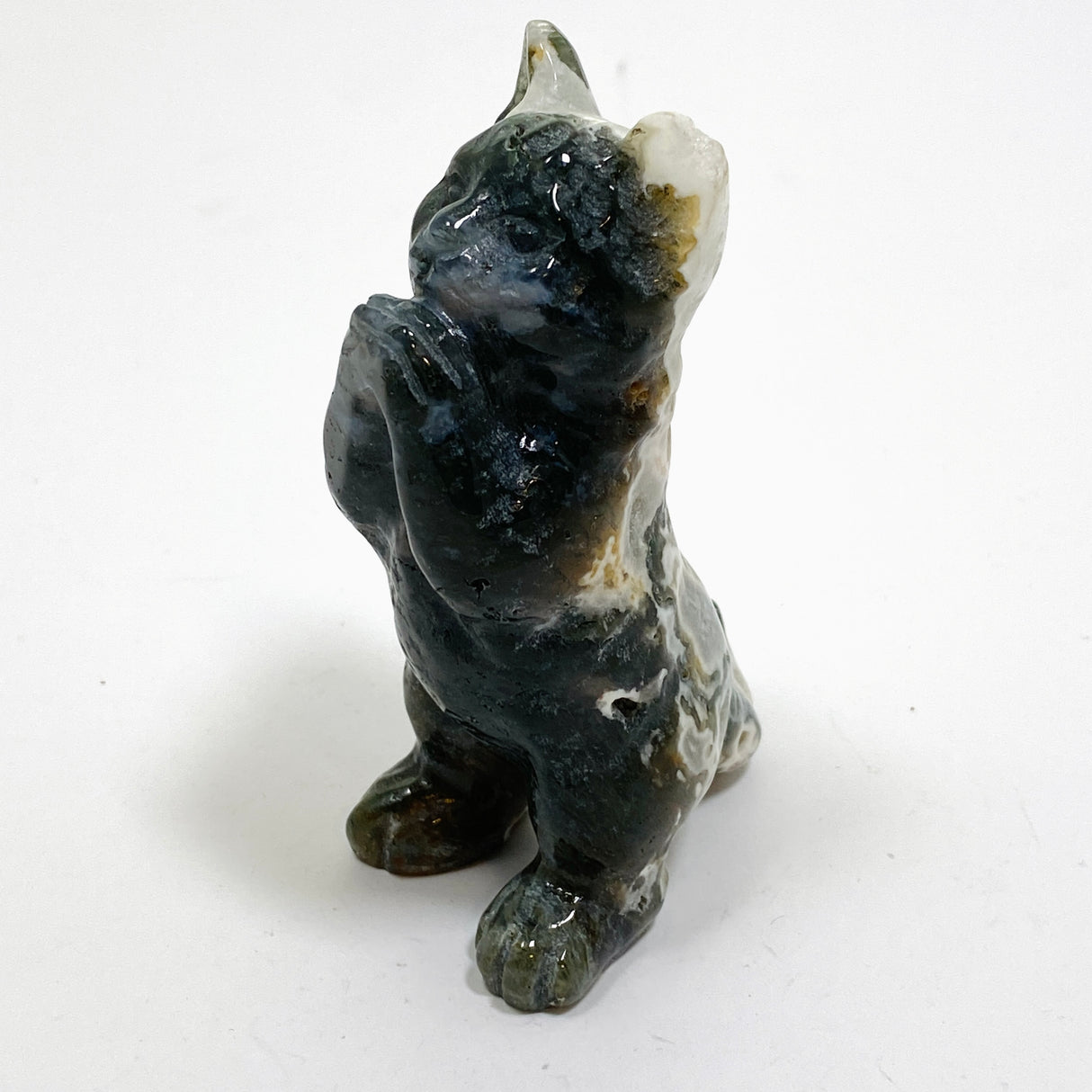 Moss Agate Cat Carving MAC-03
