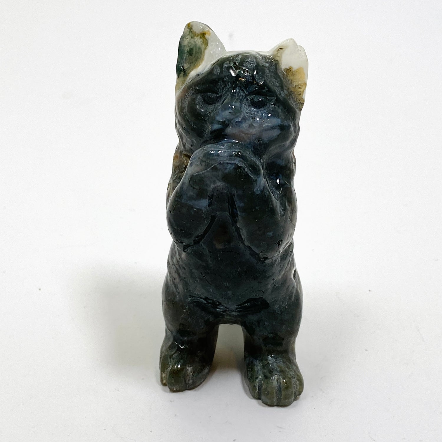 Moss Agate Cat Carving MAC-03