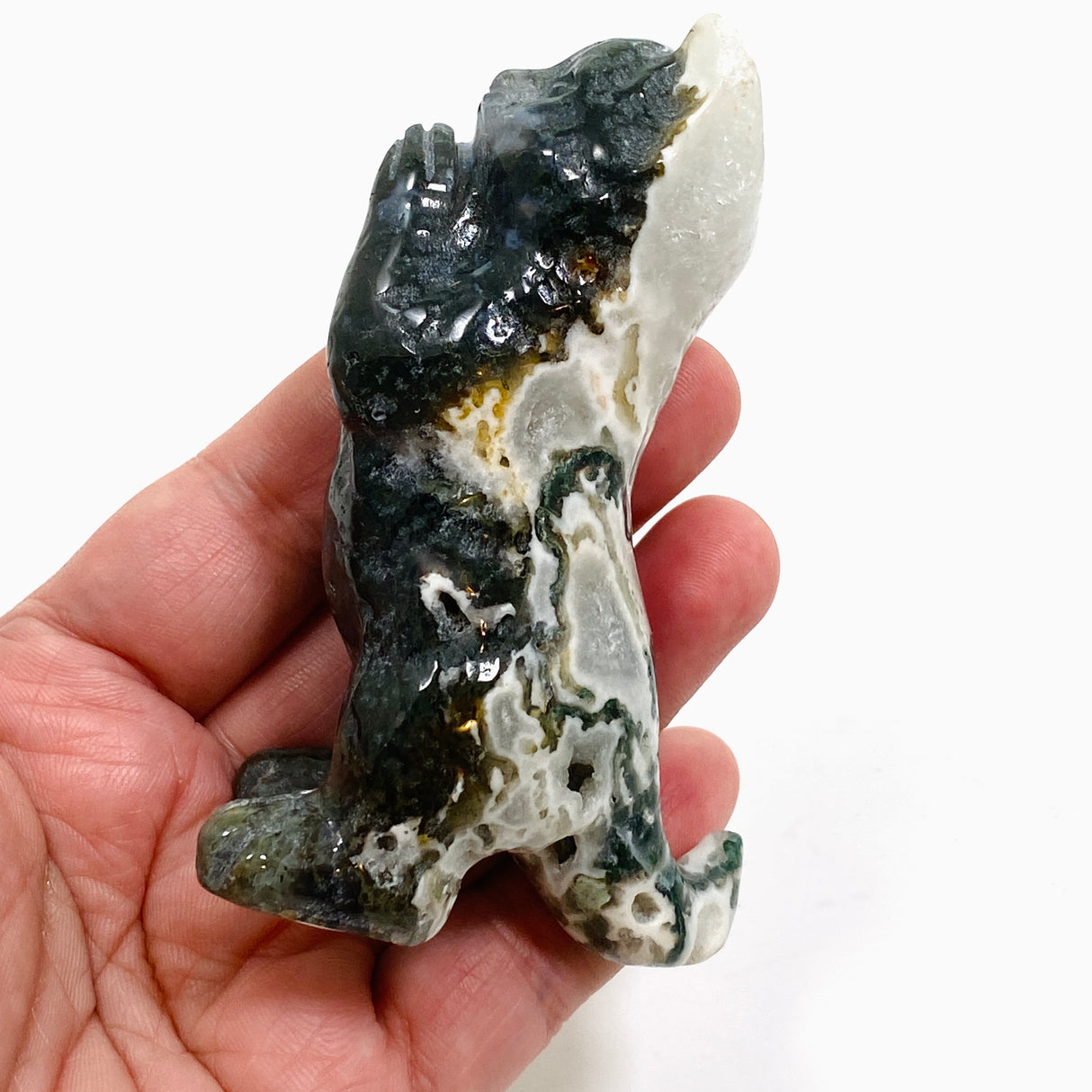 Moss Agate Cat Carving MAC-03