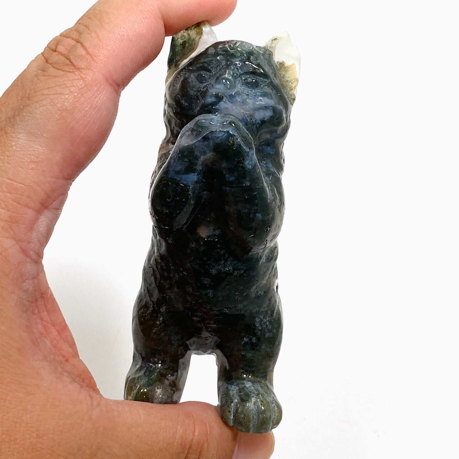 Moss Agate Cat Carving MAC-03