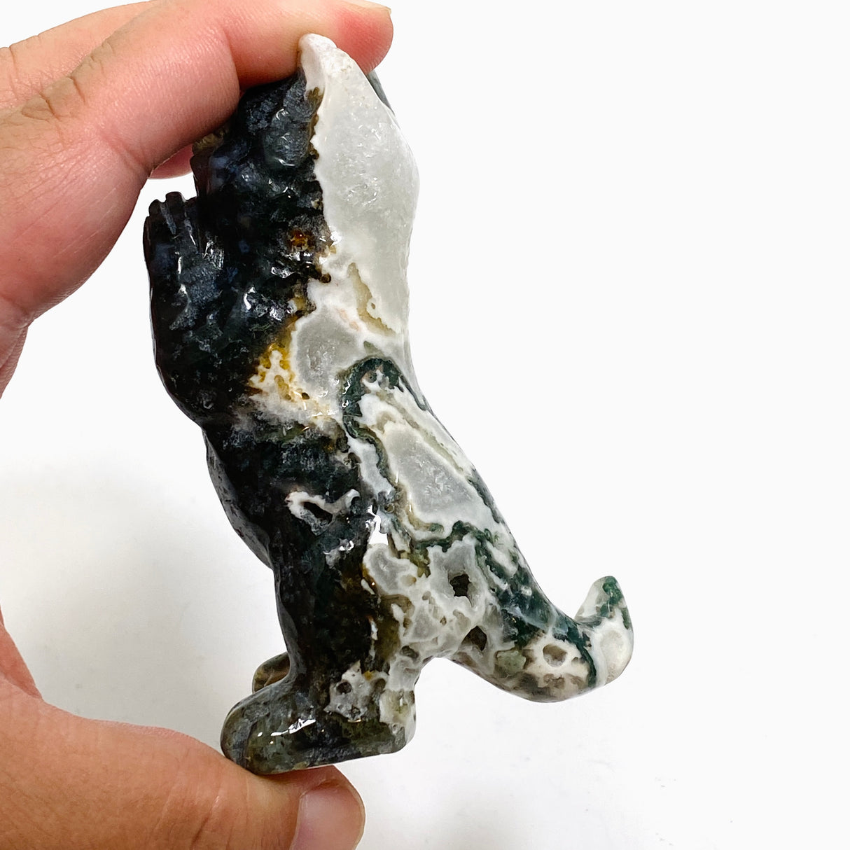 Moss Agate Cat Carving MAC-03