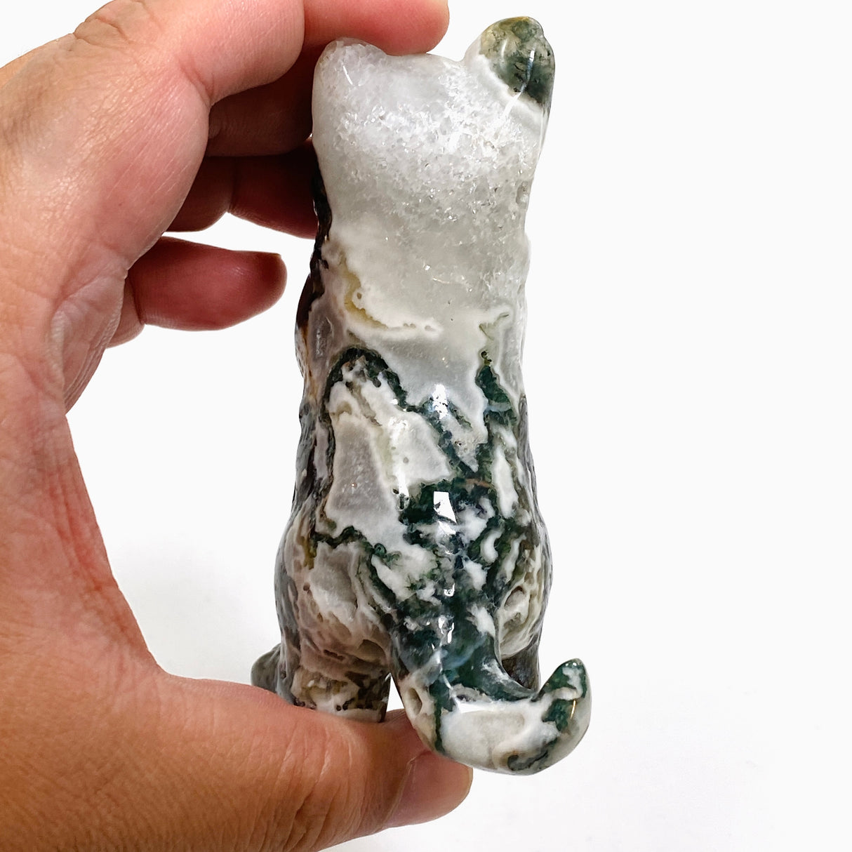 Moss Agate Cat Carving MAC-03