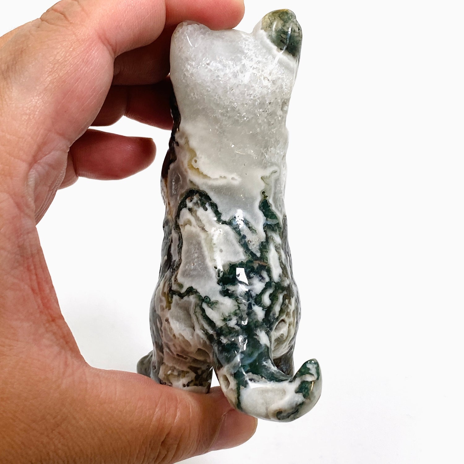 Moss Agate Cat Carving MAC-03