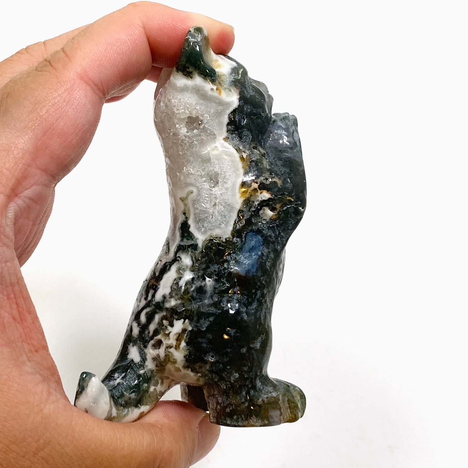 Moss Agate Cat Carving MAC-03