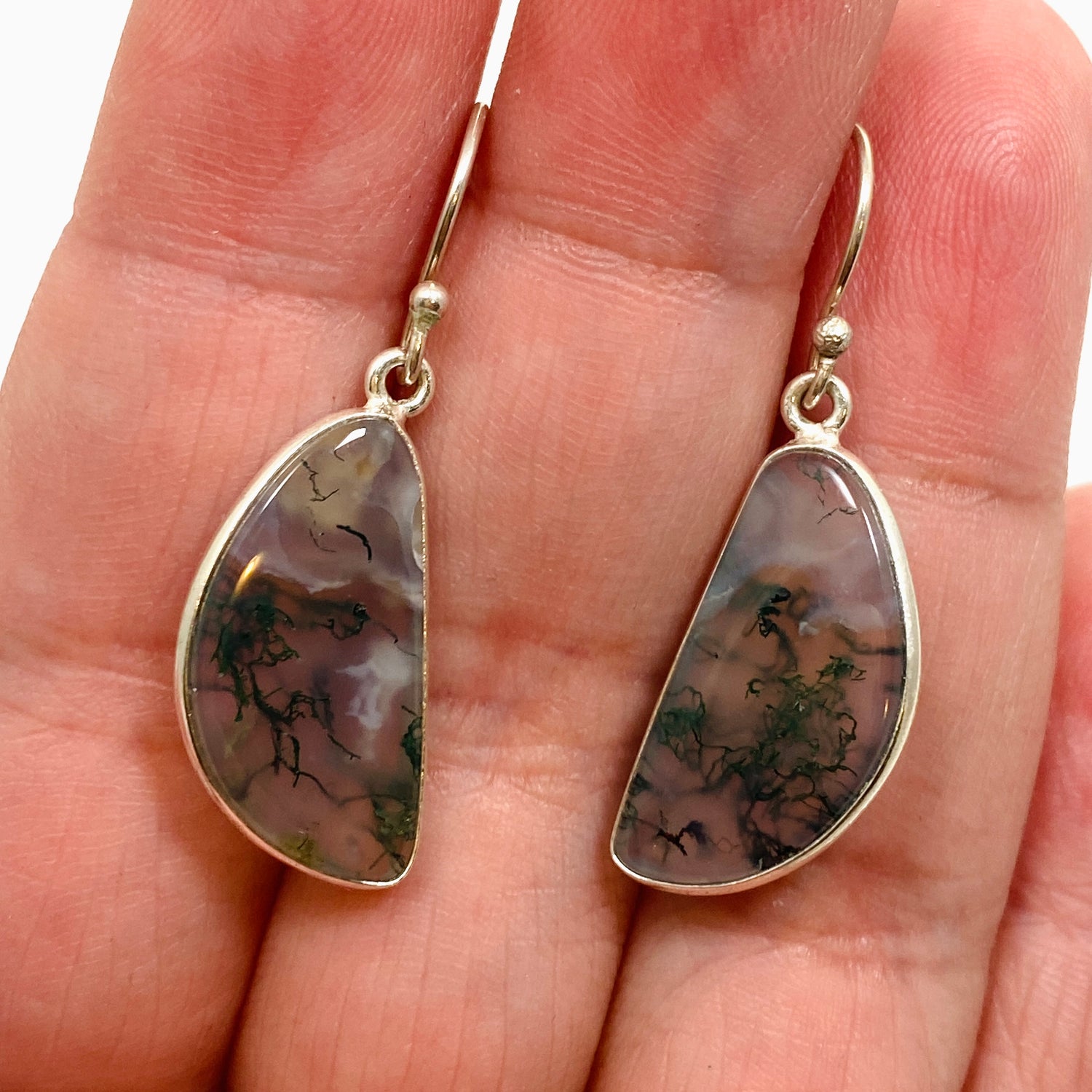 Moss Agate Freeform Cabochon Earrings KEGJ1544
