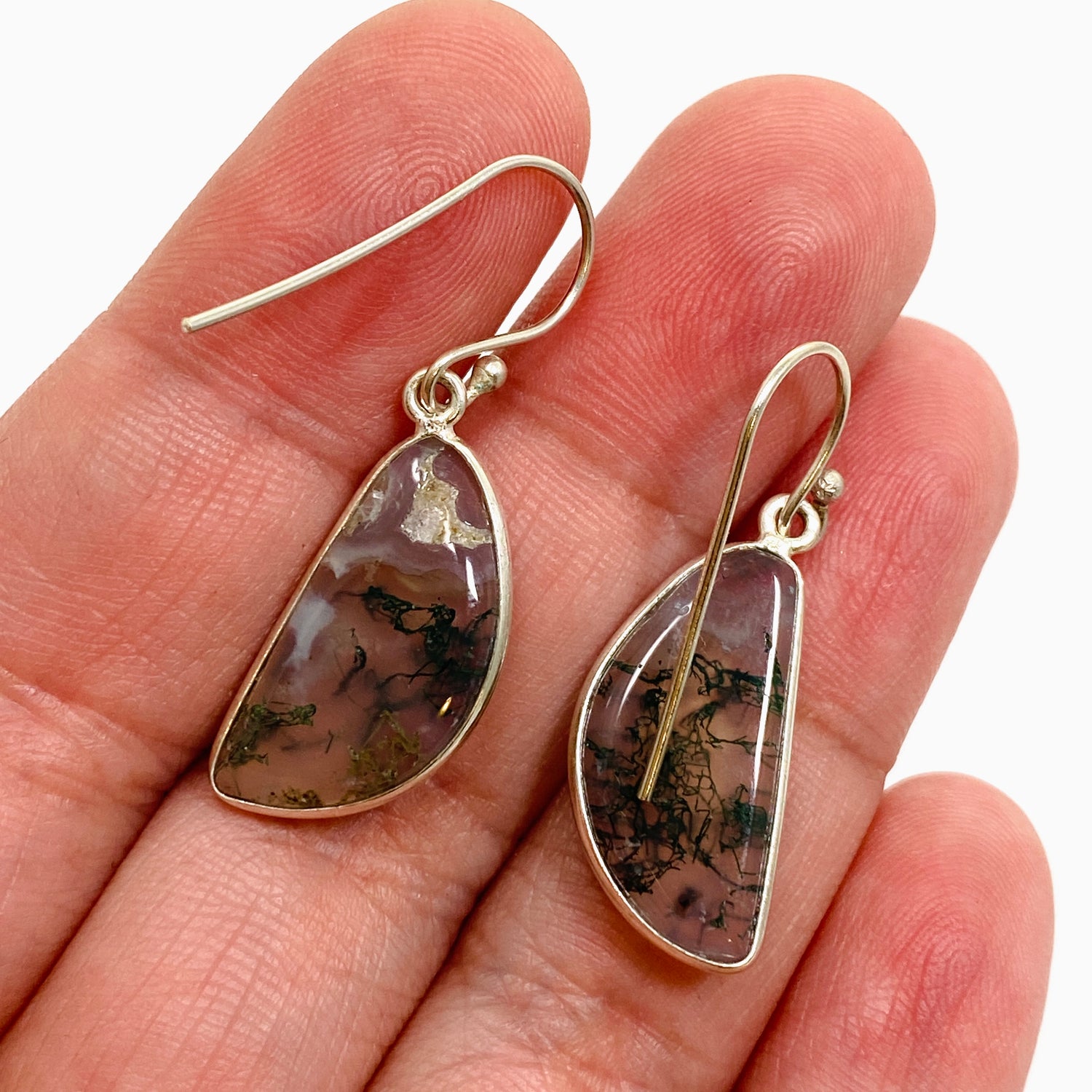 Moss Agate Freeform Cabochon Earrings KEGJ1544