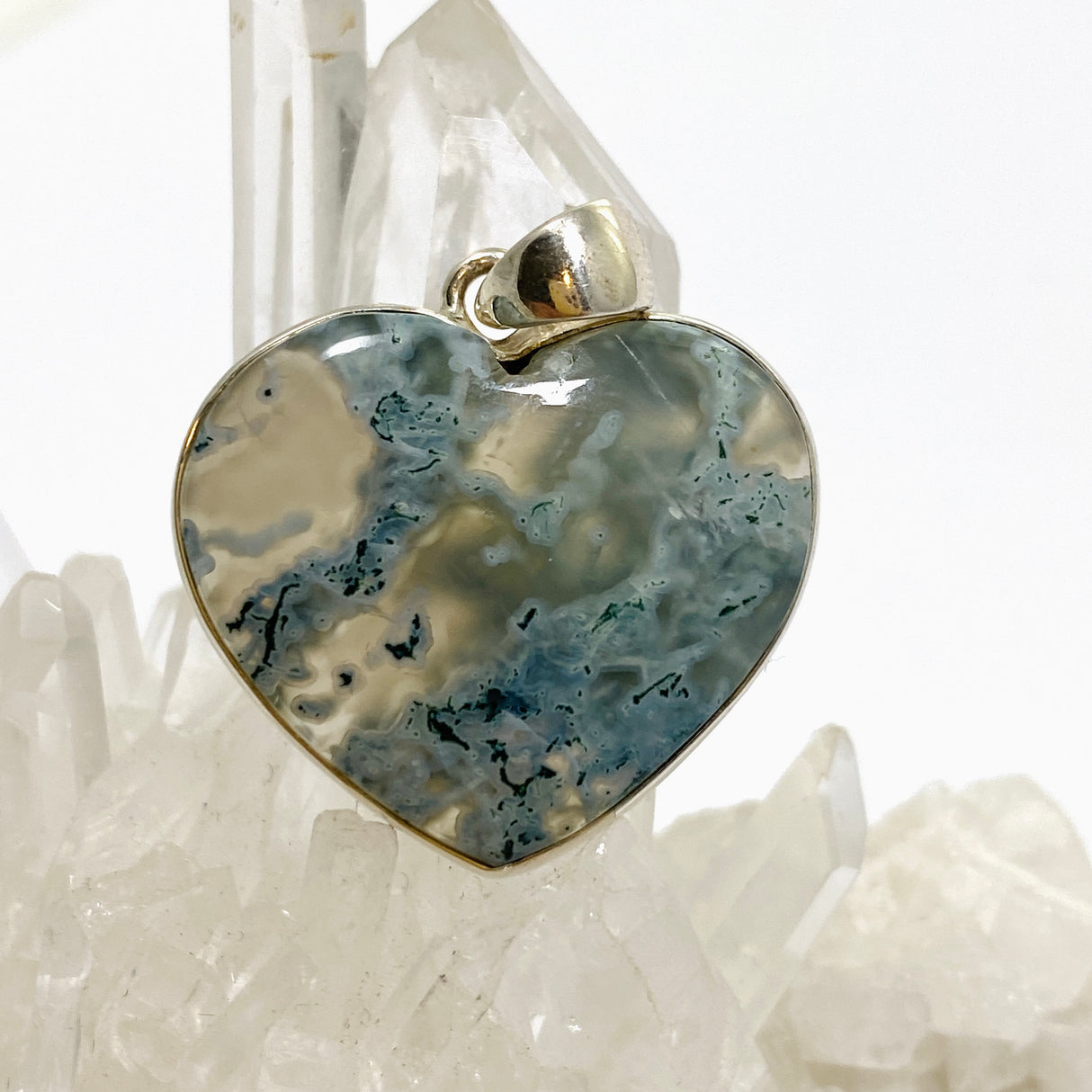 Moss Agate Heart Cabochon Pendant KPGJ4702