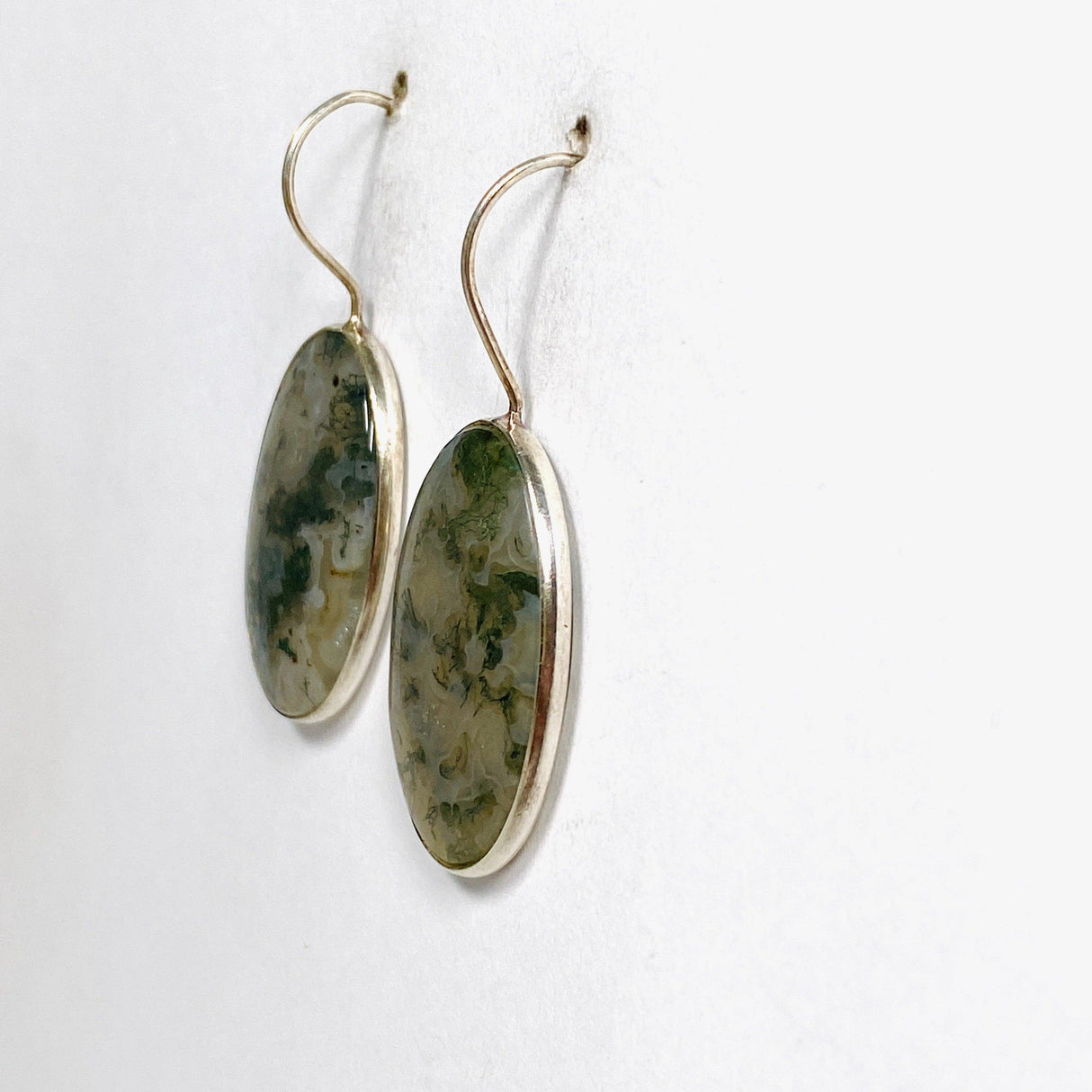 Moss Agate Large Oval Fixed Hook Earrings KEGJ1029 - Nature's Magick