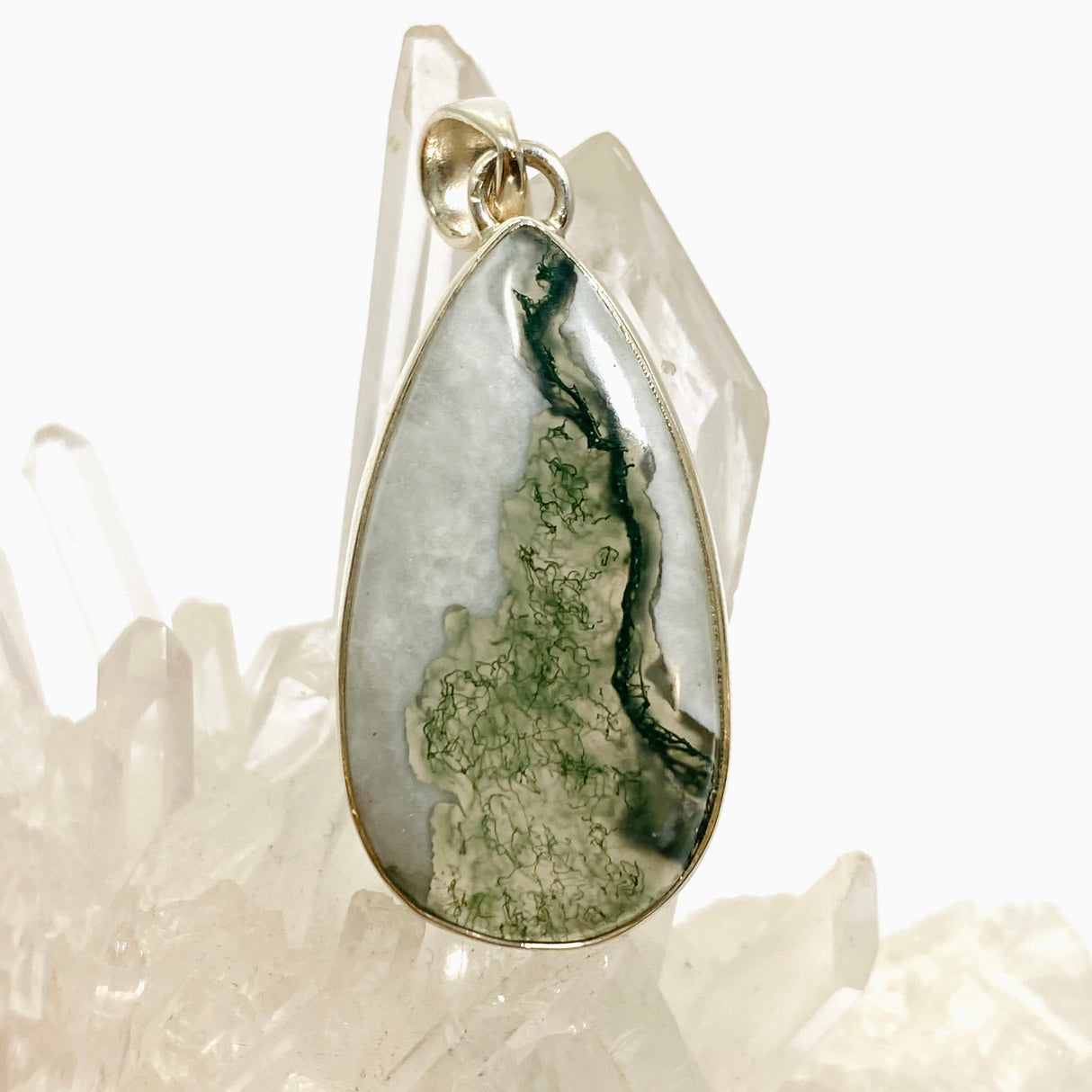 Moss Agate Teardrop Cabochon Pendant KPGJ4711