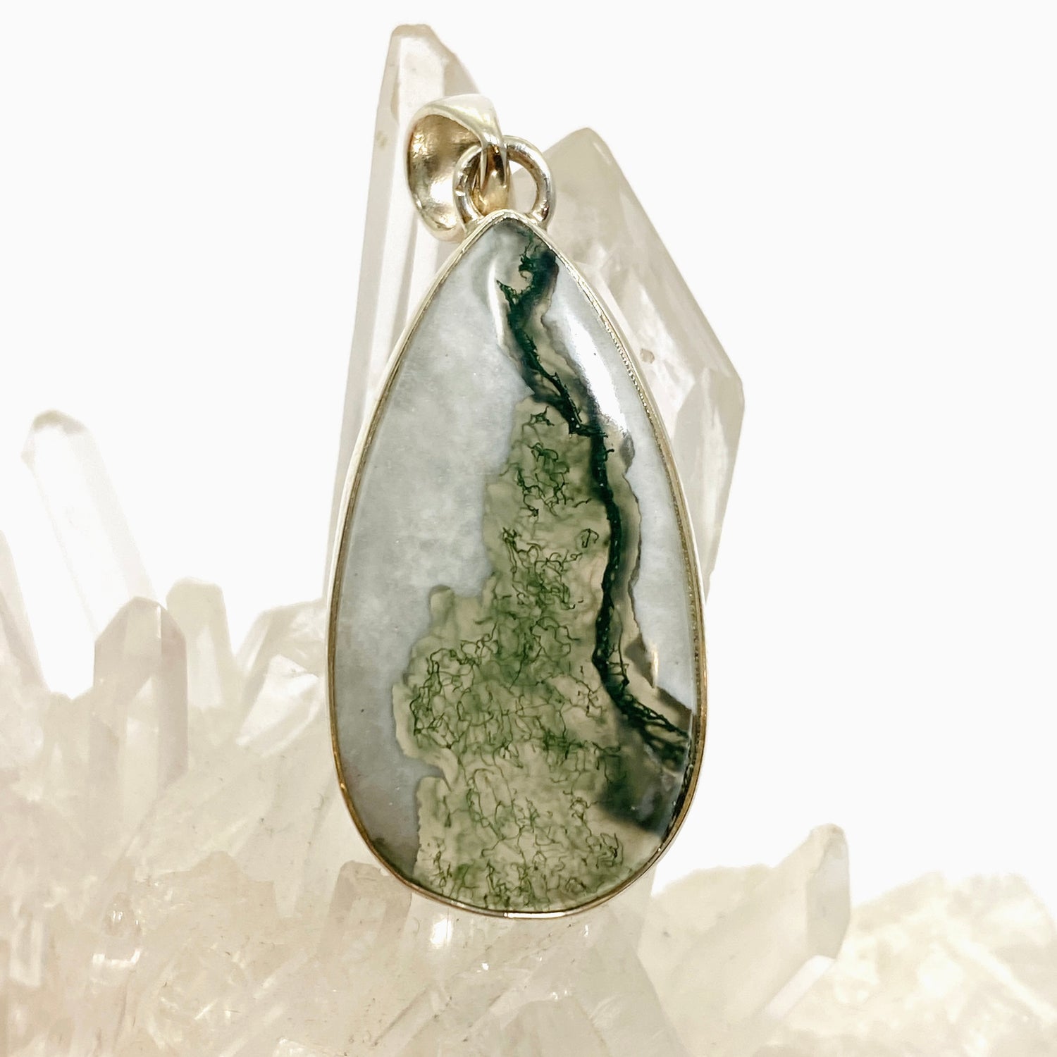 Moss Agate Teardrop Cabochon Pendant KPGJ4711